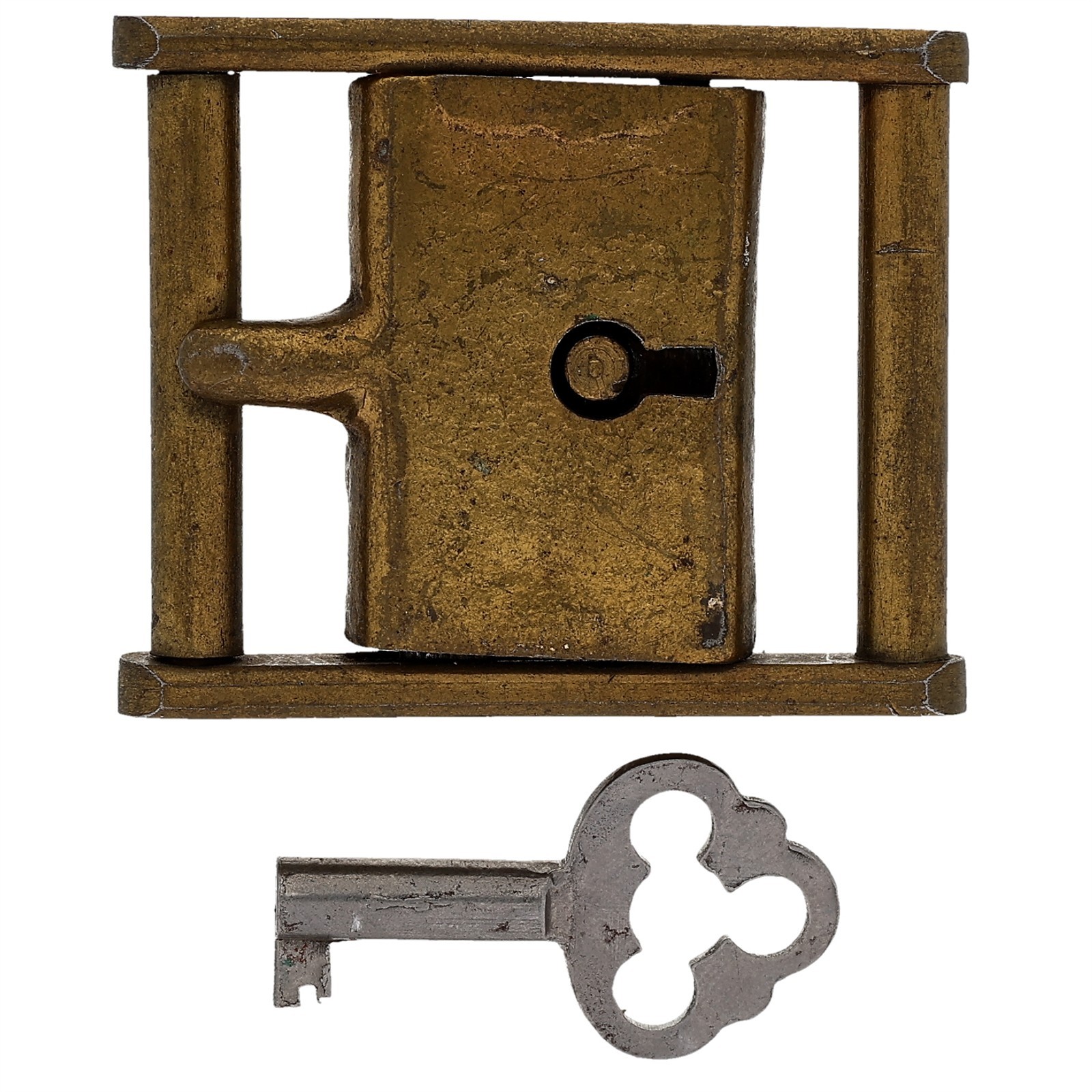 1.25″ Locking Chastity Belt Buckle Skeleton Key Padlock Trunk Bachelorette Vtg