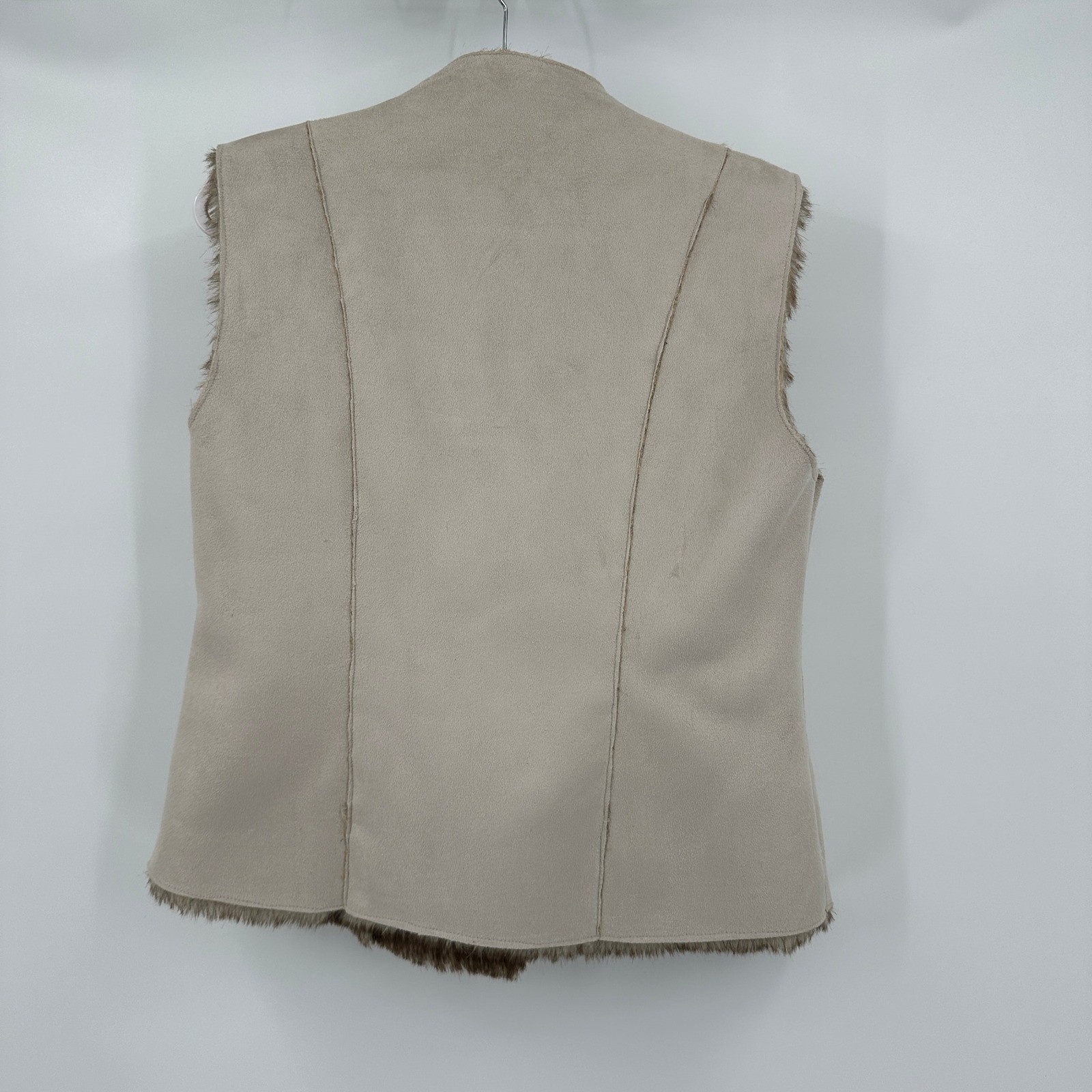 Womens Boho Reversible Faux Suede Fur Vest Size L Western Shaggy Neutral Earthy