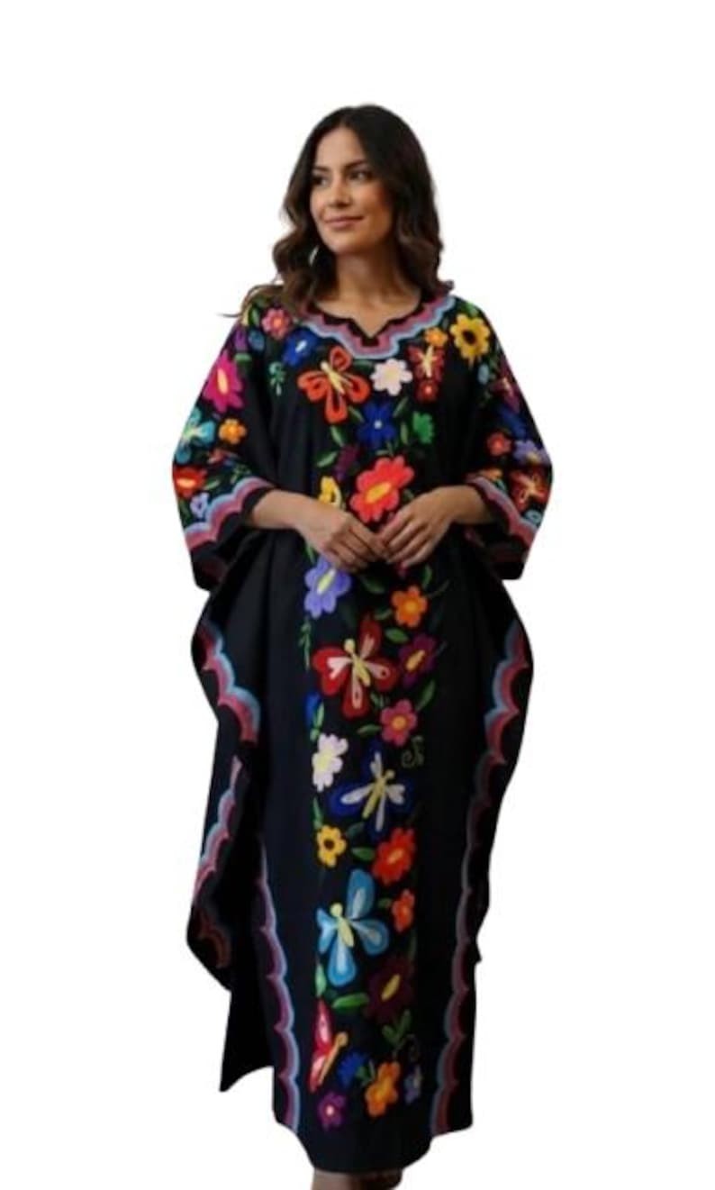 Embroidered Mexican Maxi Dress | Butterfly Sleeves, Latina Style, Maternity Frie