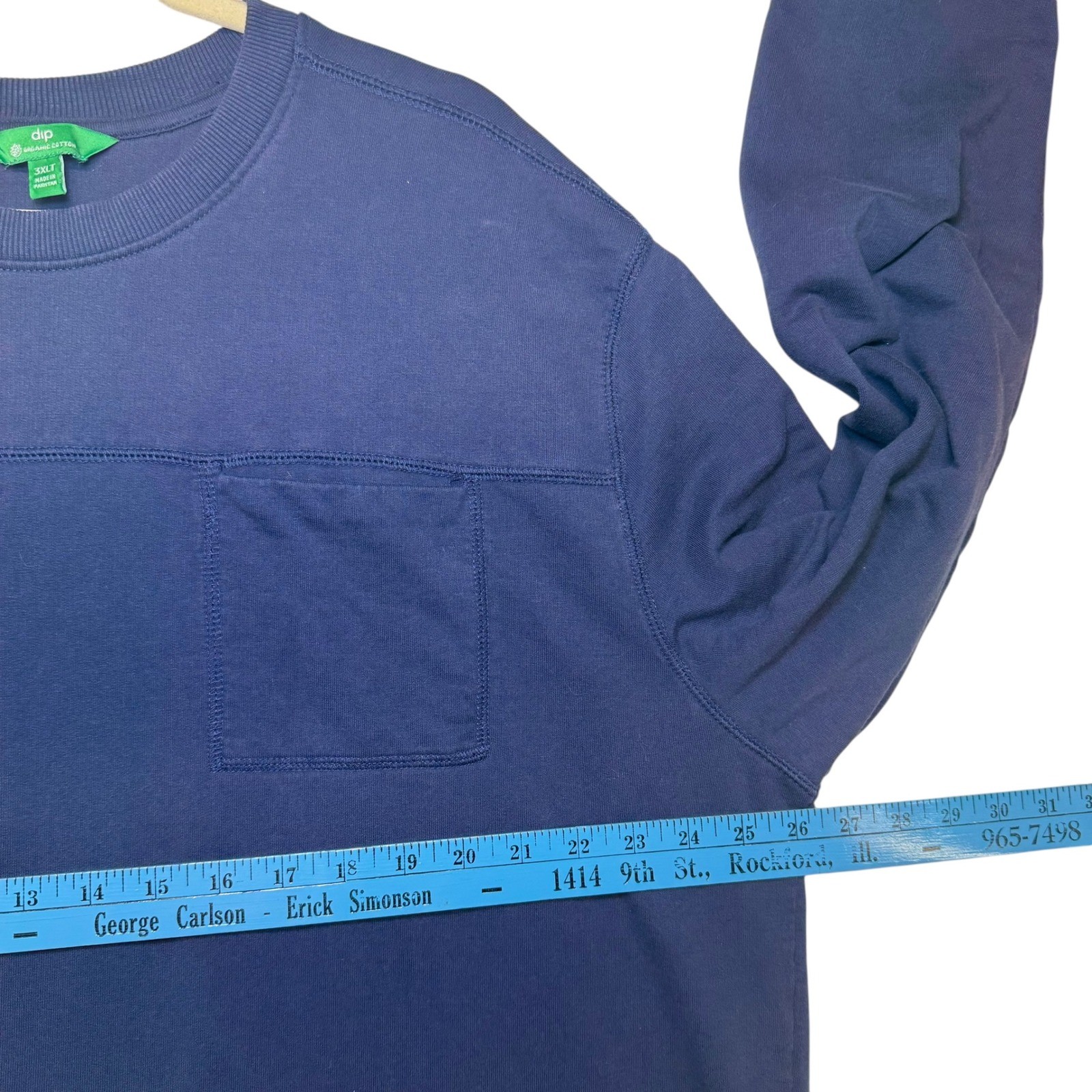 Dip Mens Organic Cotton Crewneck Shirt Basic Natural Fibers Navy Blue 3XLT
