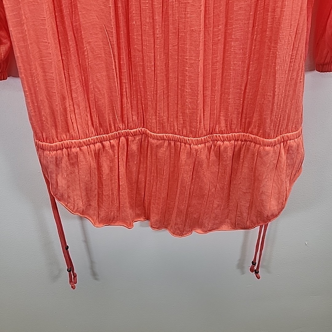 Faded Glory Blouse Women’s Large Coral Peasant 2yk Style Sheer Pleated Top