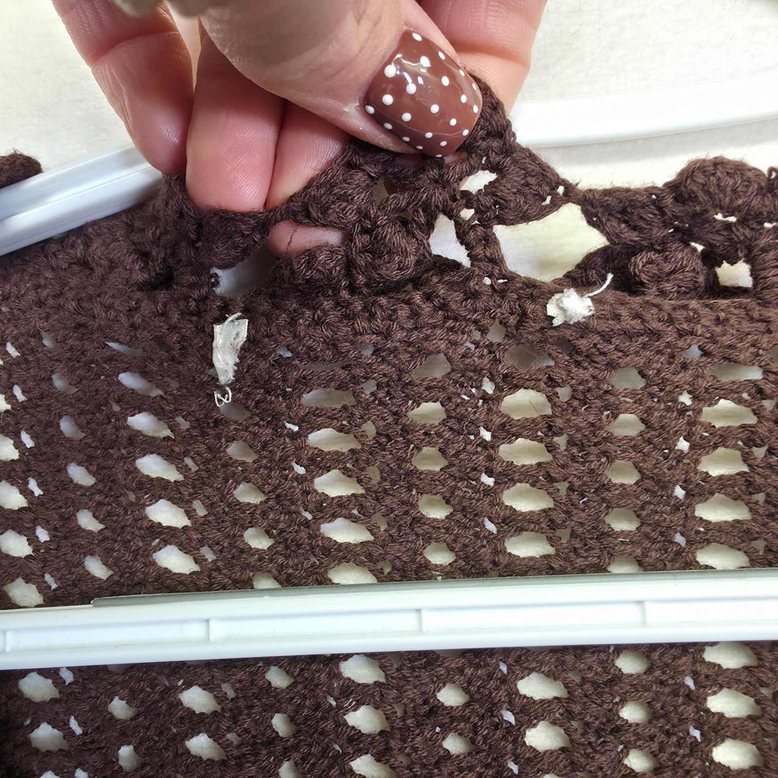 Crochet Knit Cardigan Womens L Brown Open Ruffle Ribbed Layering Lounge Sweater