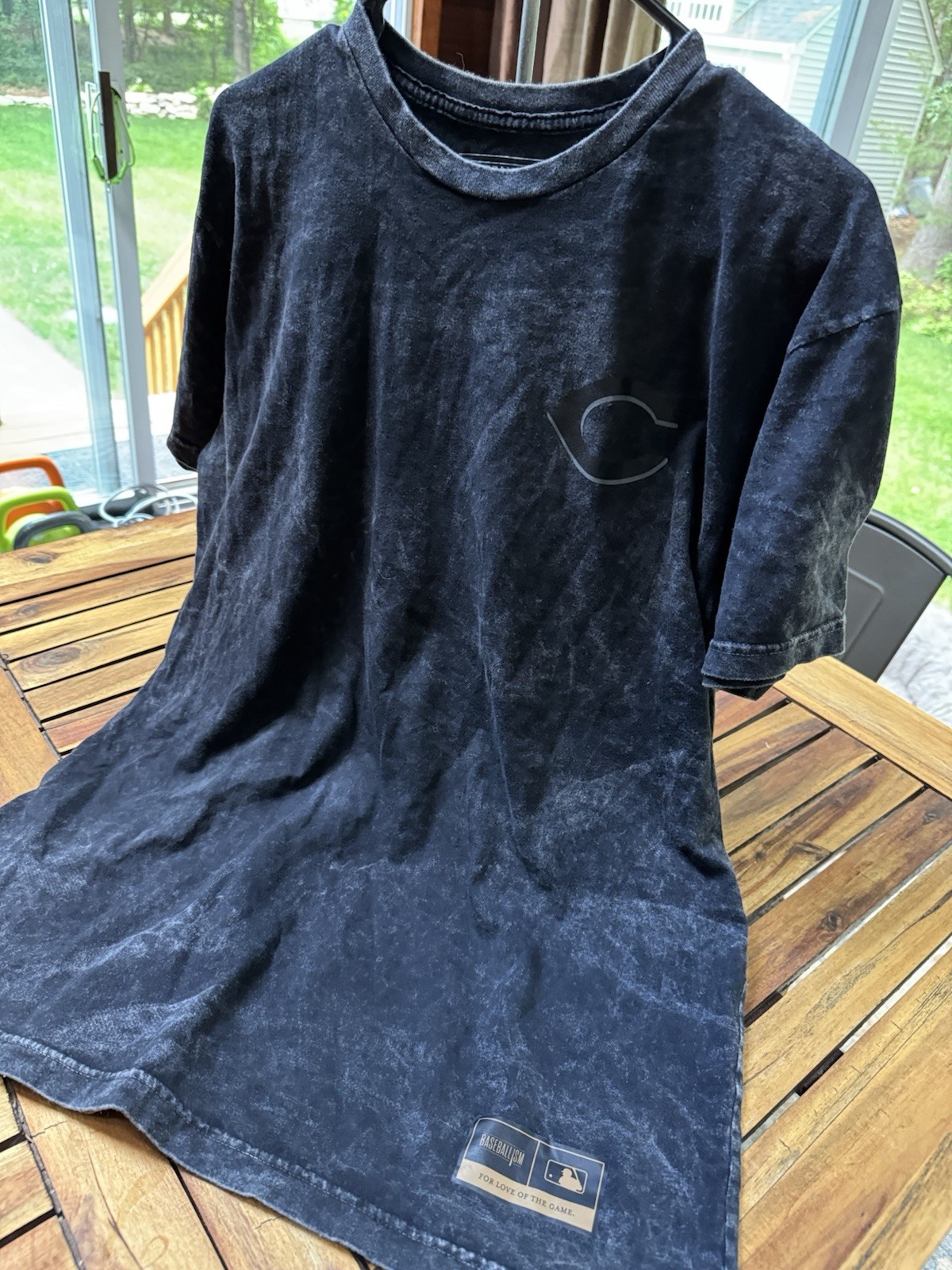 Baseballism Youth XL Black Acid Wash Graphic MLB Batterman Logo Patch Cotton Tee