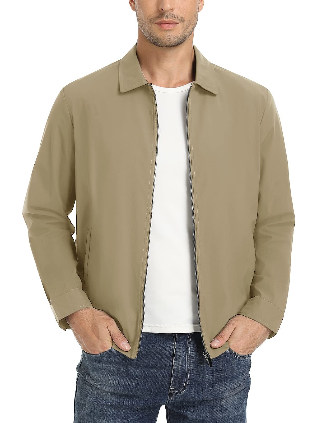 Men’s Lightweight Jackets Casual Laydown Collar Jacket Full-Zip Spring Golf Coat
