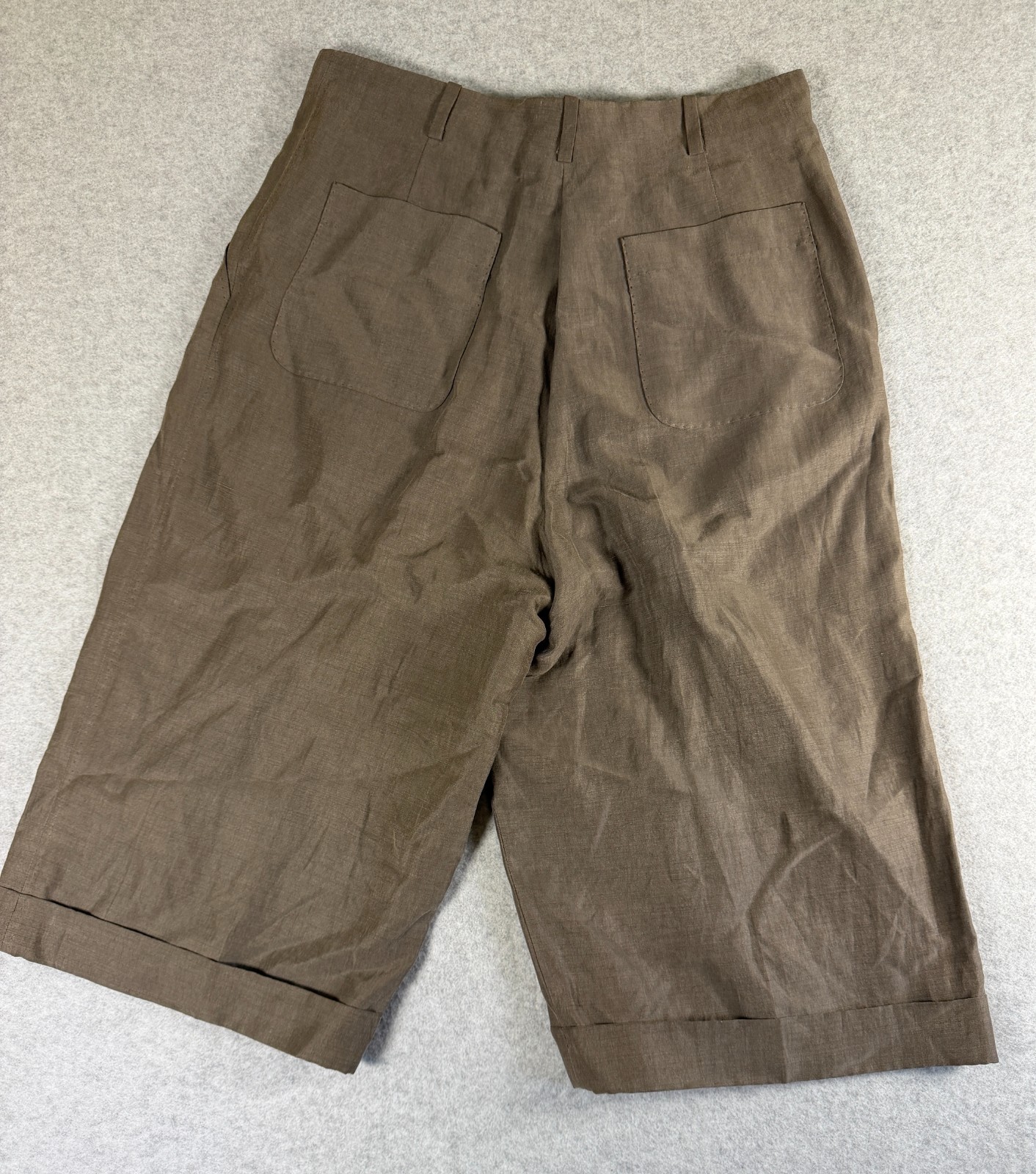 Max Mara Italian Linen/Silk Cuffed Wide Leg Capris, Sz 10, Hand Stitched SKU 168
