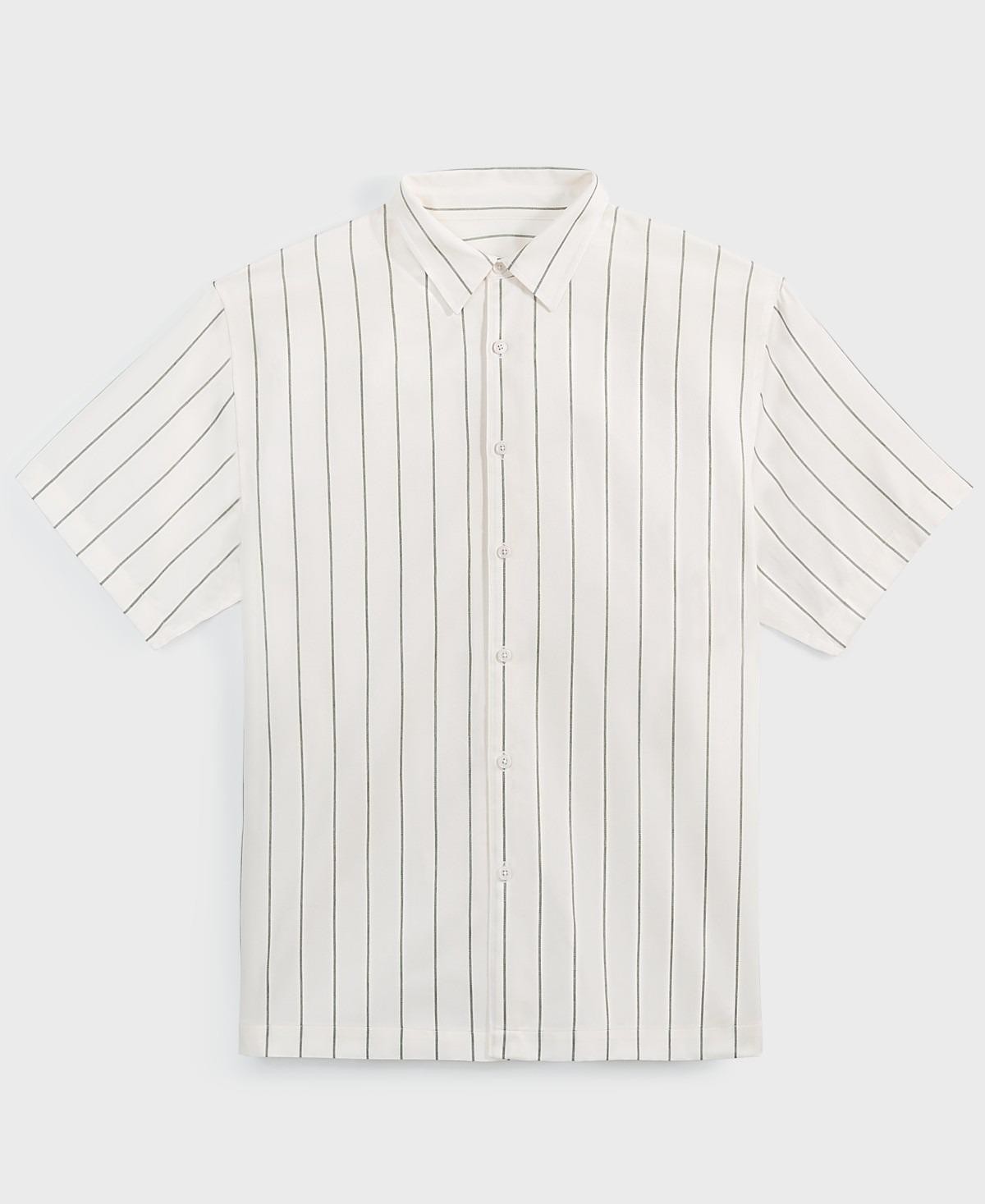 Mode of One Mens Relaxed-Fit Striped Woven Button Shirt Neo Natural-Large