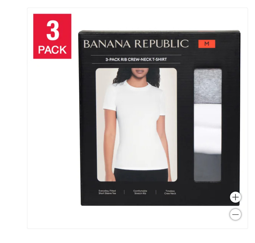 3-pack: White/Grey/Black ~ Banana Republic Ribbed Crewneck T-Shirt MSRP$129
