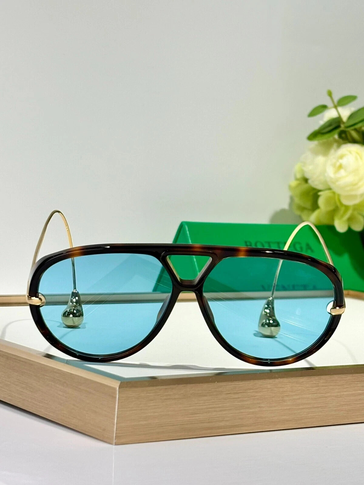Bottega Veneta BV1273S Unisex Women’s Sunglasses Havana Frame Blue Lens 63MM