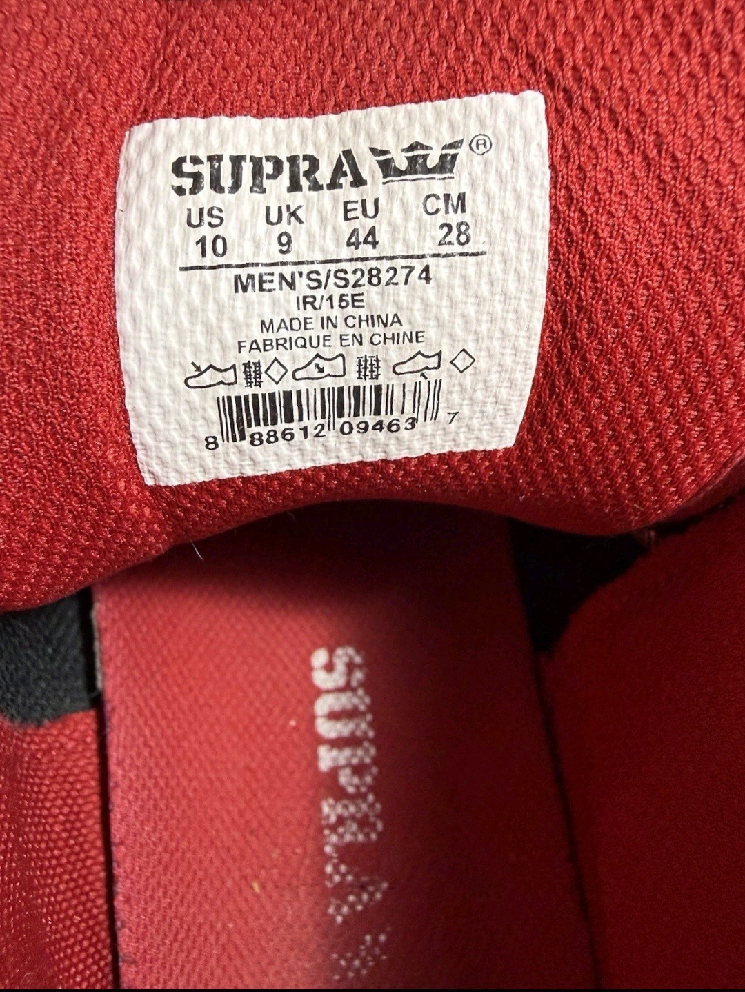 SUPRA S28274 Men’s Red High-Top Canvas Sneakers Lace-Up Size 10