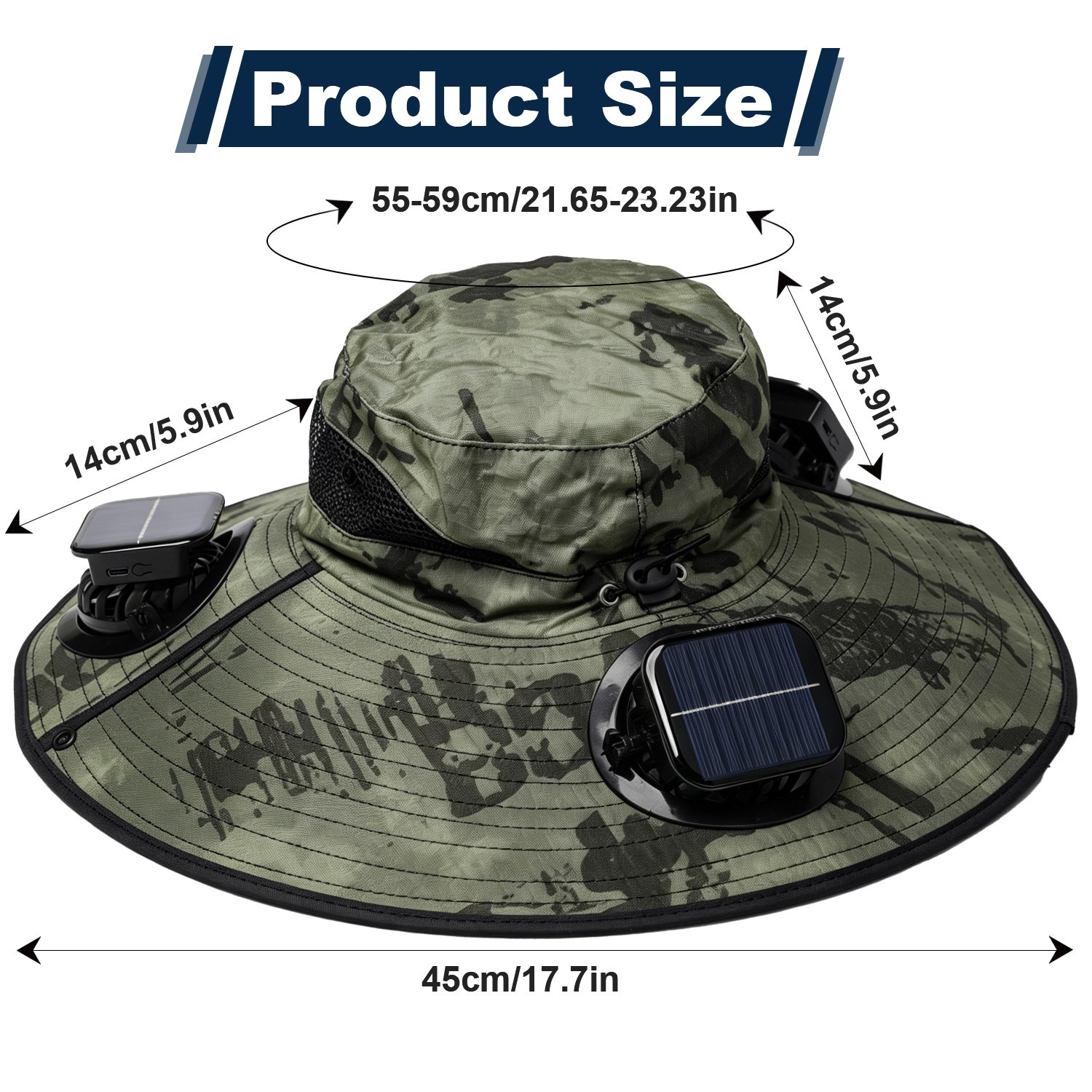 2026 NEW Wide Brim Sun Fishing Hat with 3 Solar & USB Powered Fan UV Protection