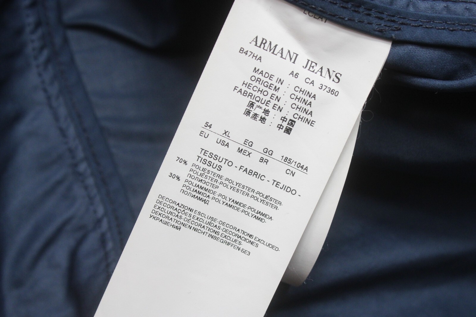 Armani Jeans Jacket Mens Eu 54 Unlined Spread Collar Zip Up Dark