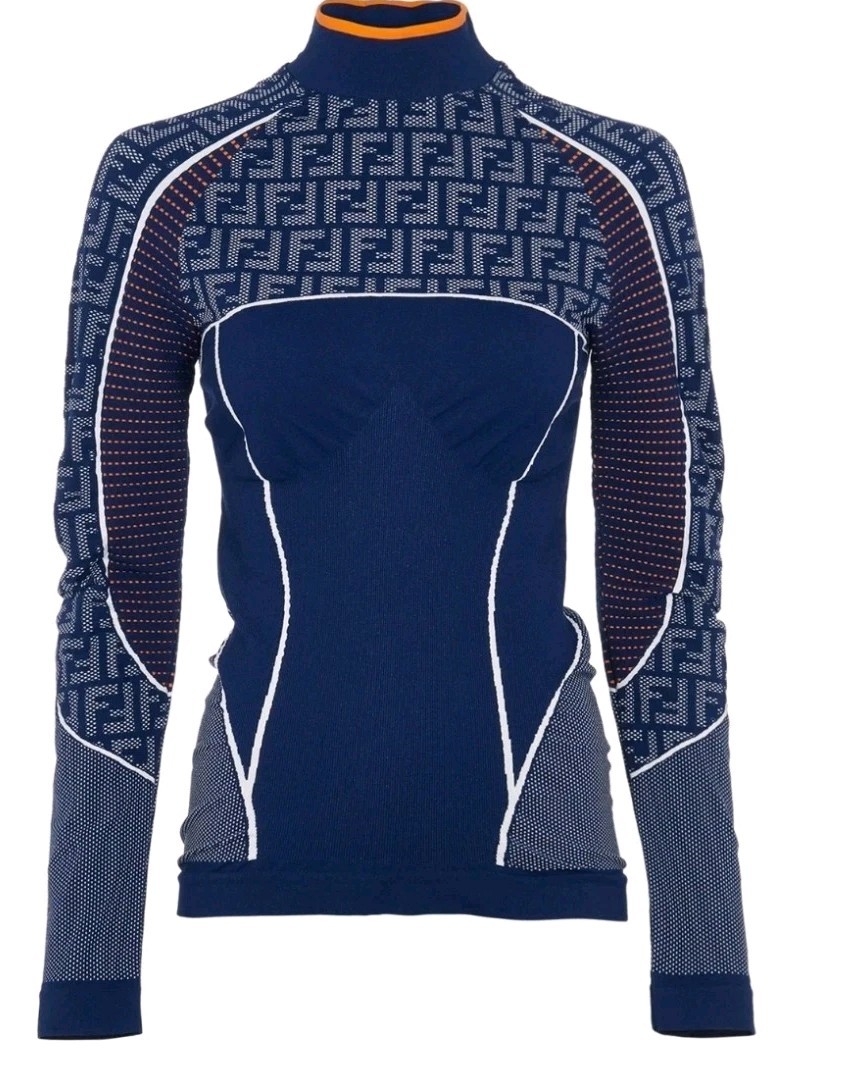 Womens FENDI Monogram FF print Logo Active Nylon Top Jumper Sz LARGE, NEVER WORN