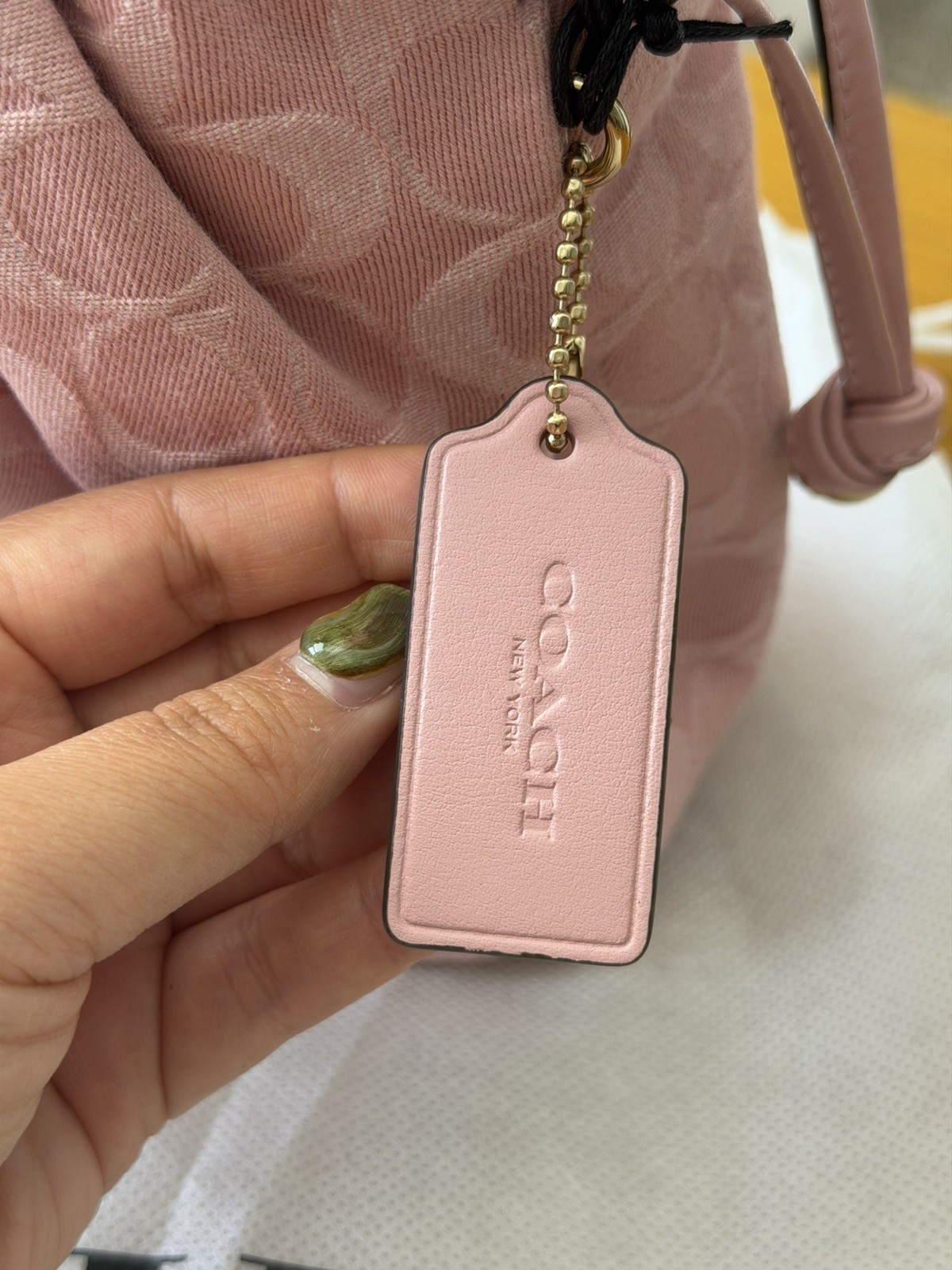 Coach Faye Drawstring Bag Signature Denim Light Pink Brand New 💕