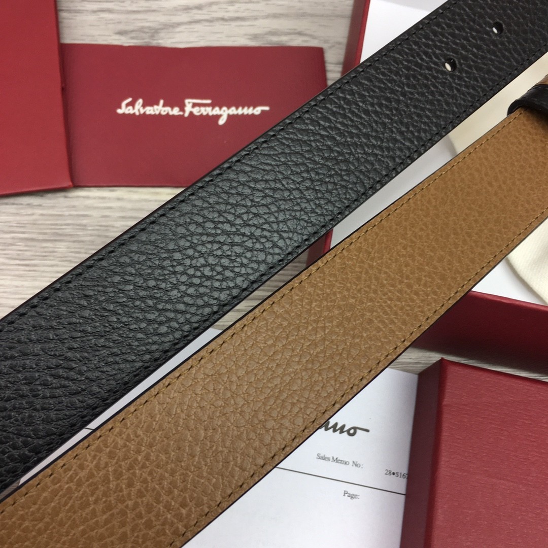 Authentic Ferragamo Belt width 3.5cm/1.37inch Black/Brown Reversible