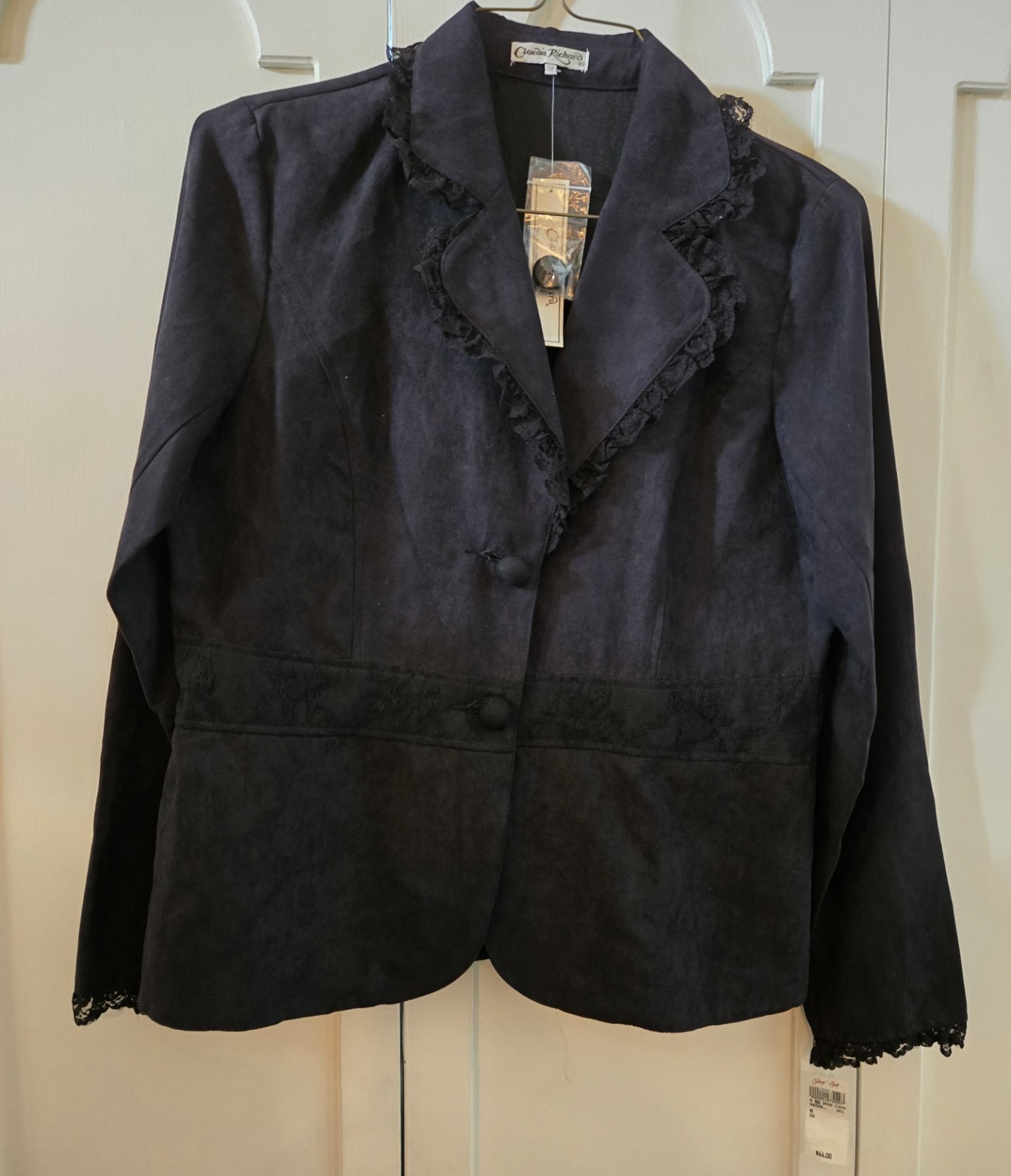 Claudia Richard Size Medium Black Lace Trimmed Blazer