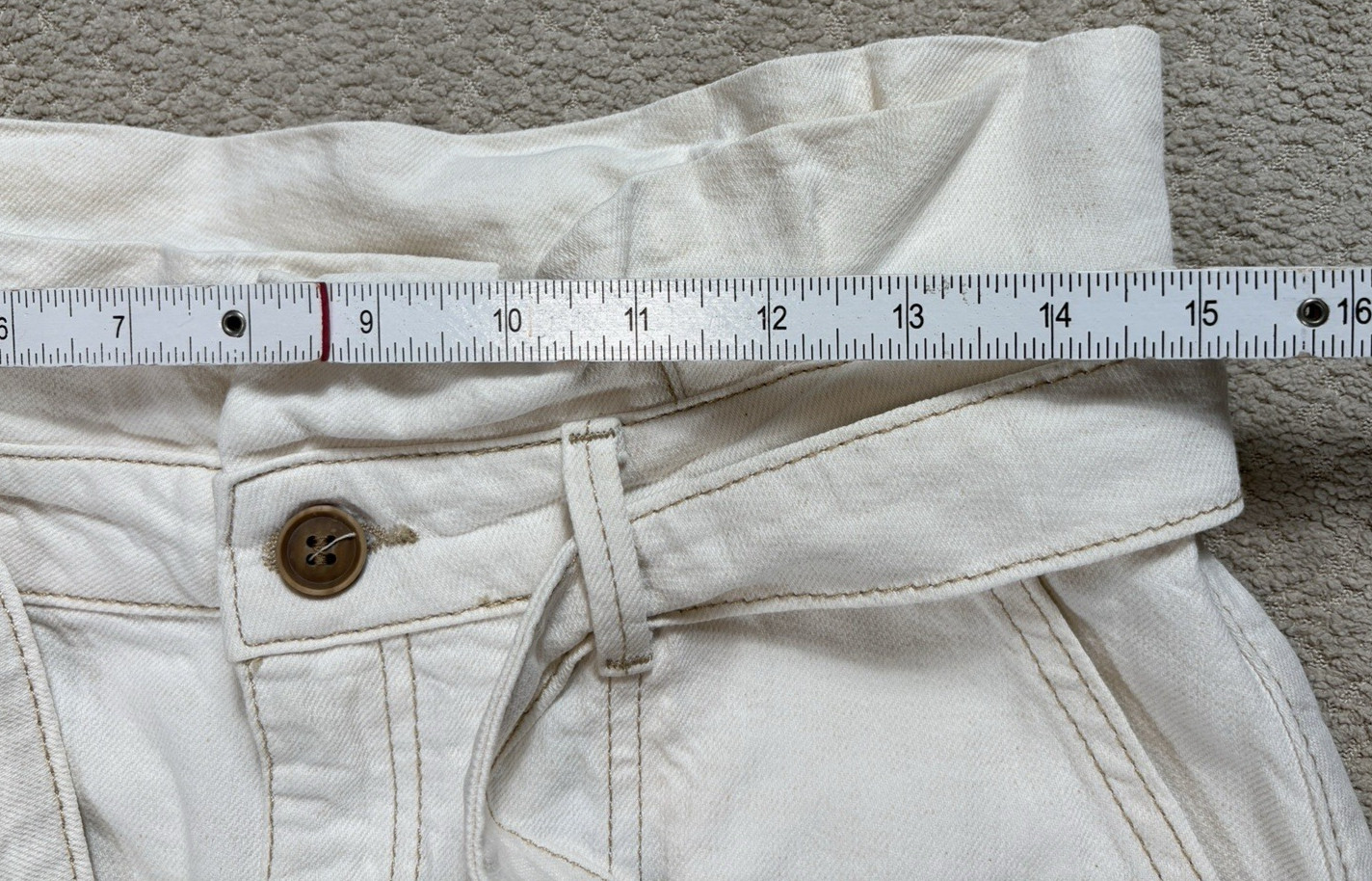 Free People Mini Skirt Denim Medium 30” waist Cream White Short Tie at Waist