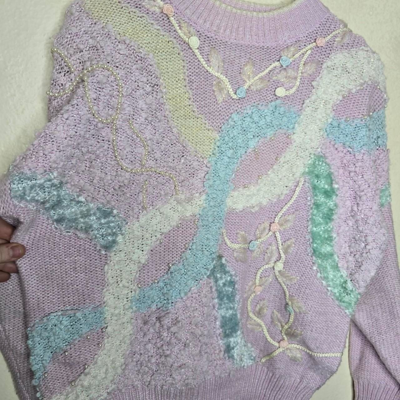 Jaclyn Smith Vintage Pastel Mixed Media Pearl Knit Sweater