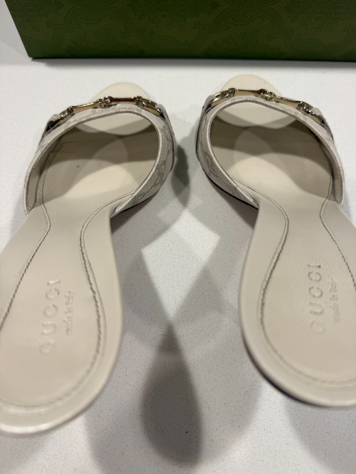 Gucci Guccissima GG Monogram Horsebit Slide Heels, Authentic, Size 37 1/2