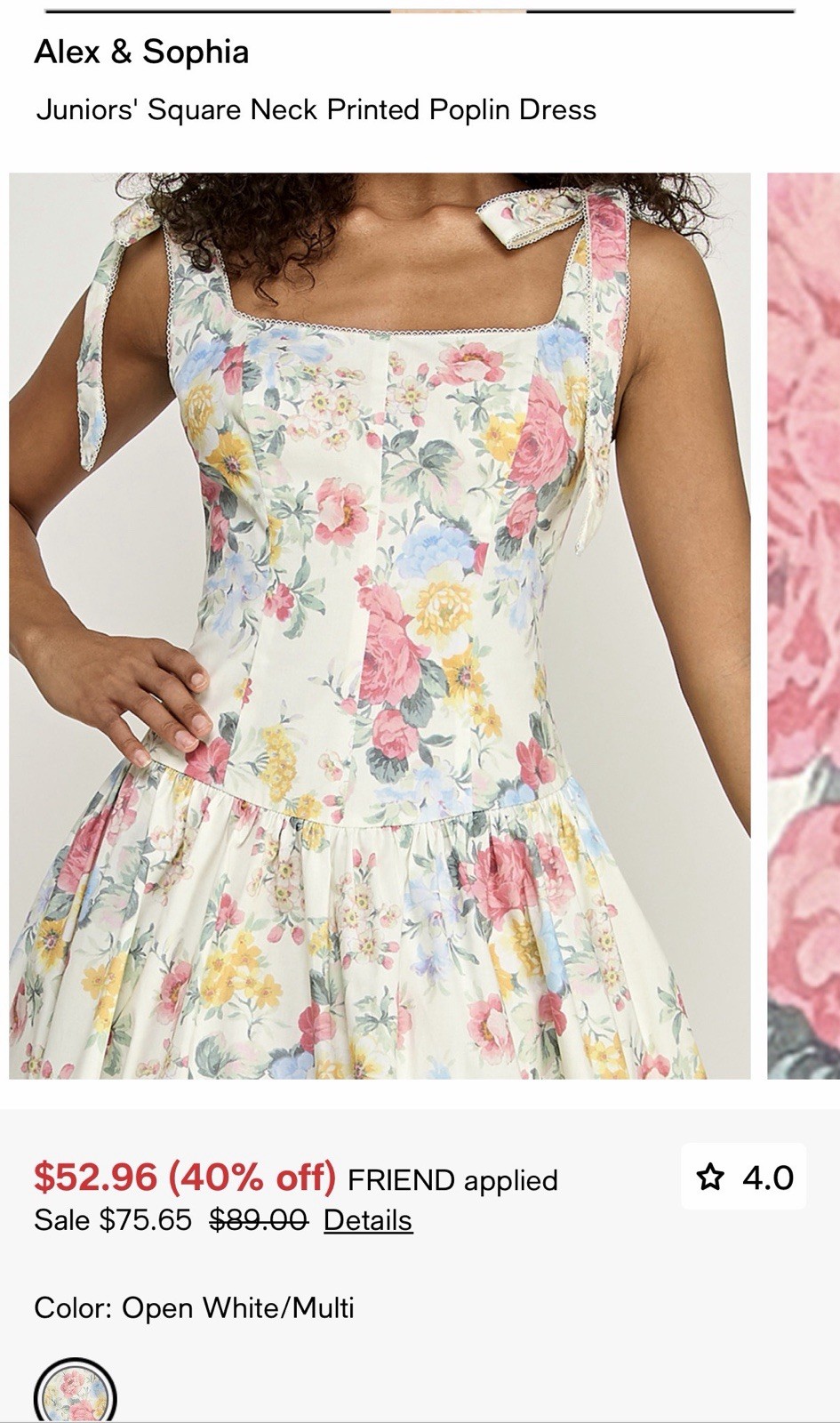 Alex & Sophia Square Neck Floral Poplin Midi Dress 9/10 White Multi