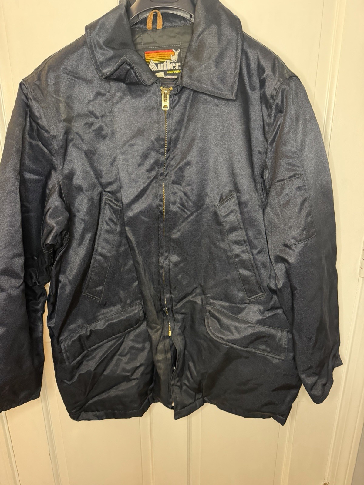 Antler Uniform Navy Work Jacket Quilted Lined, Size L, Talon Zipper USA made