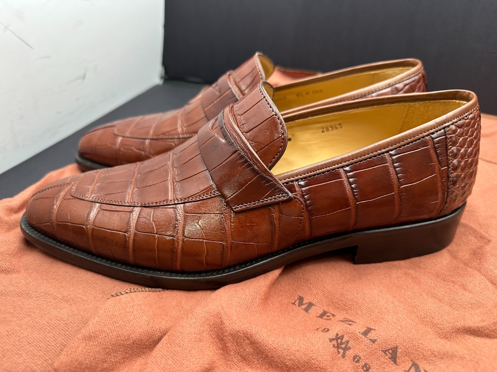 Mezlan Size 9.5 M Alligator Brown Penny Loafer Spain Dress Shoes MEN’S
