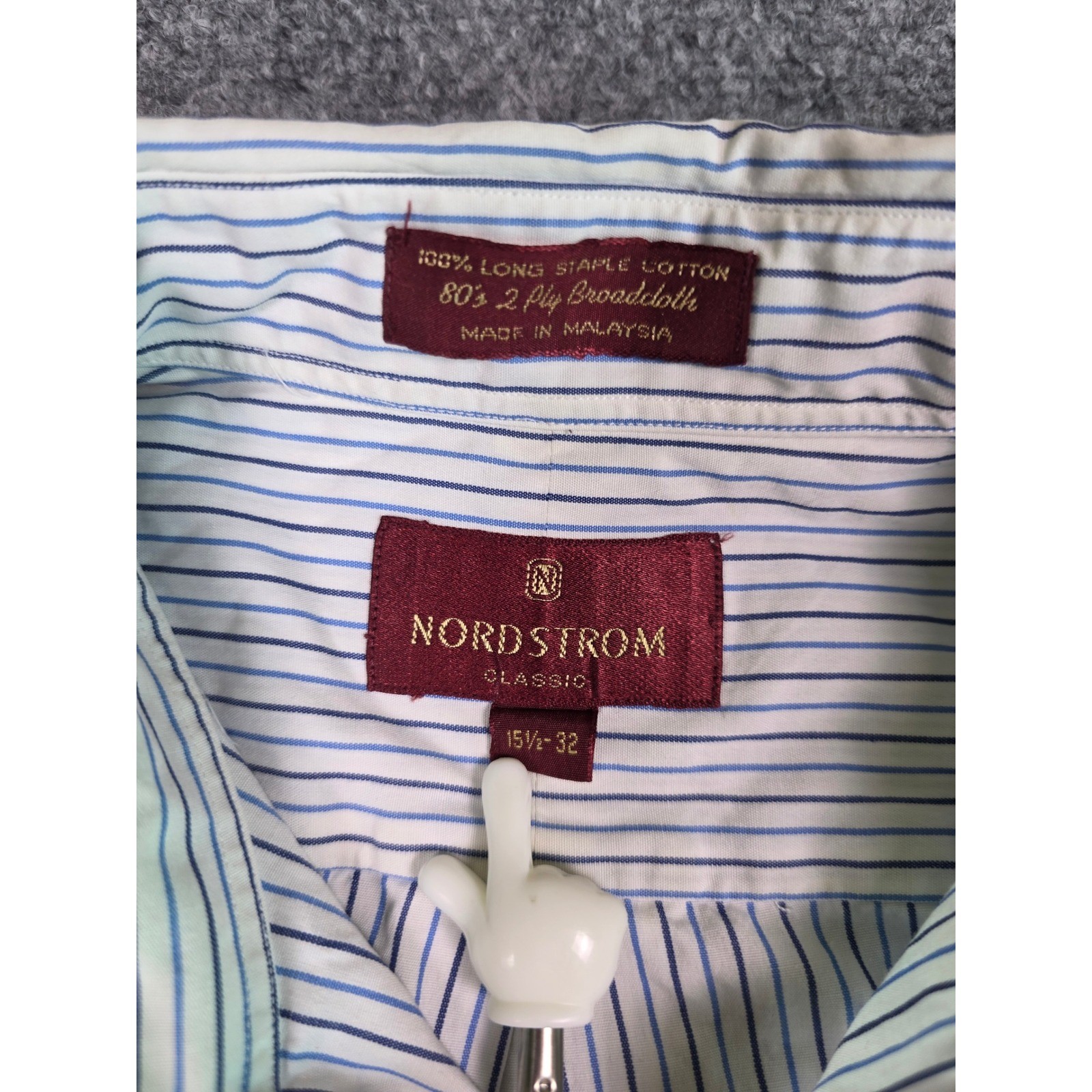 Vintage Nordstrom Button Down Shirt Mens 15.5-32 Blue White Pinstripe Broadcloth