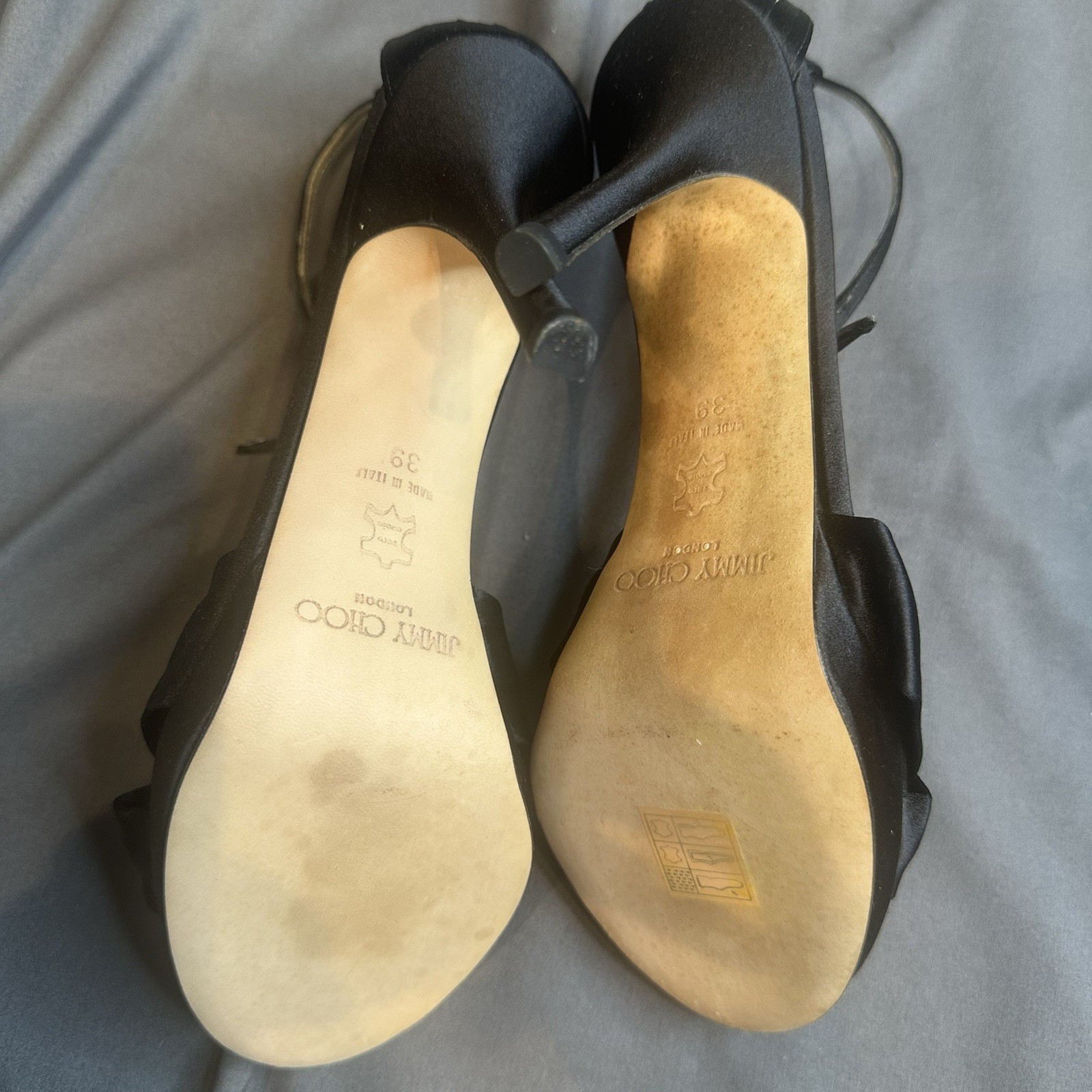 Jimmy Choo Black Satin Macy Ankle strap Sandals Shoes Size 39 US 8.5-9 New Other