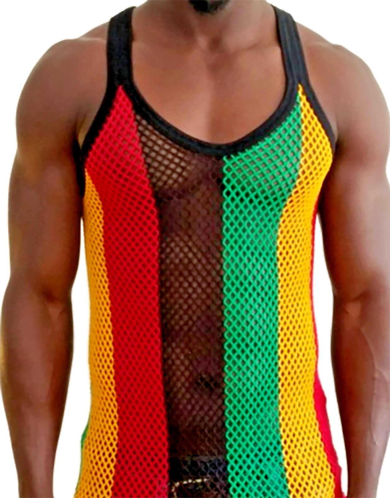 Rasta String Mesh Vest Cotton Rasta Fishnet Unisex Fitted Net Muscle GymTank Top