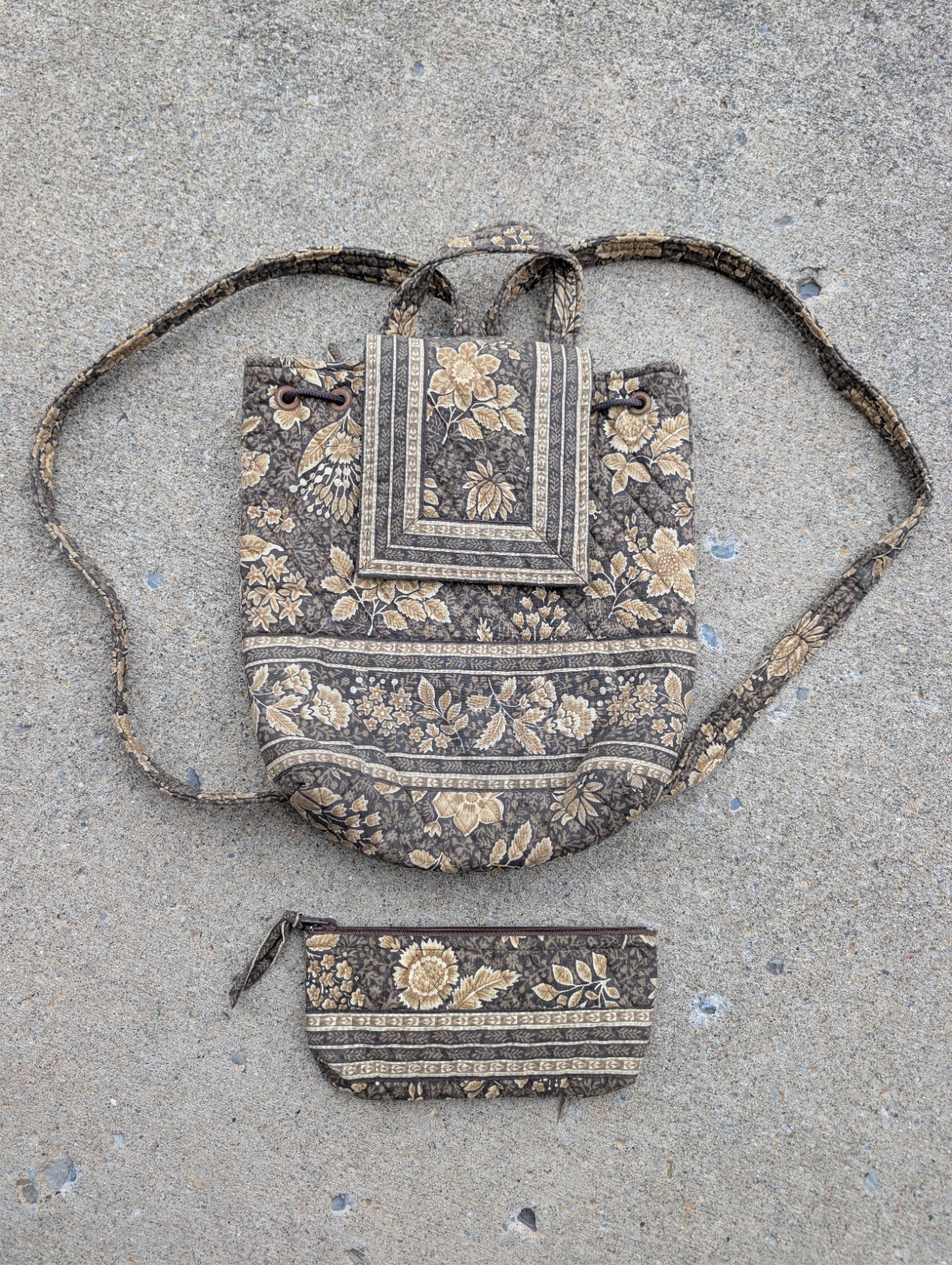 Vera Bradley Retired Rare Java Brown Mimi Style Backpack Lined Pencil Case