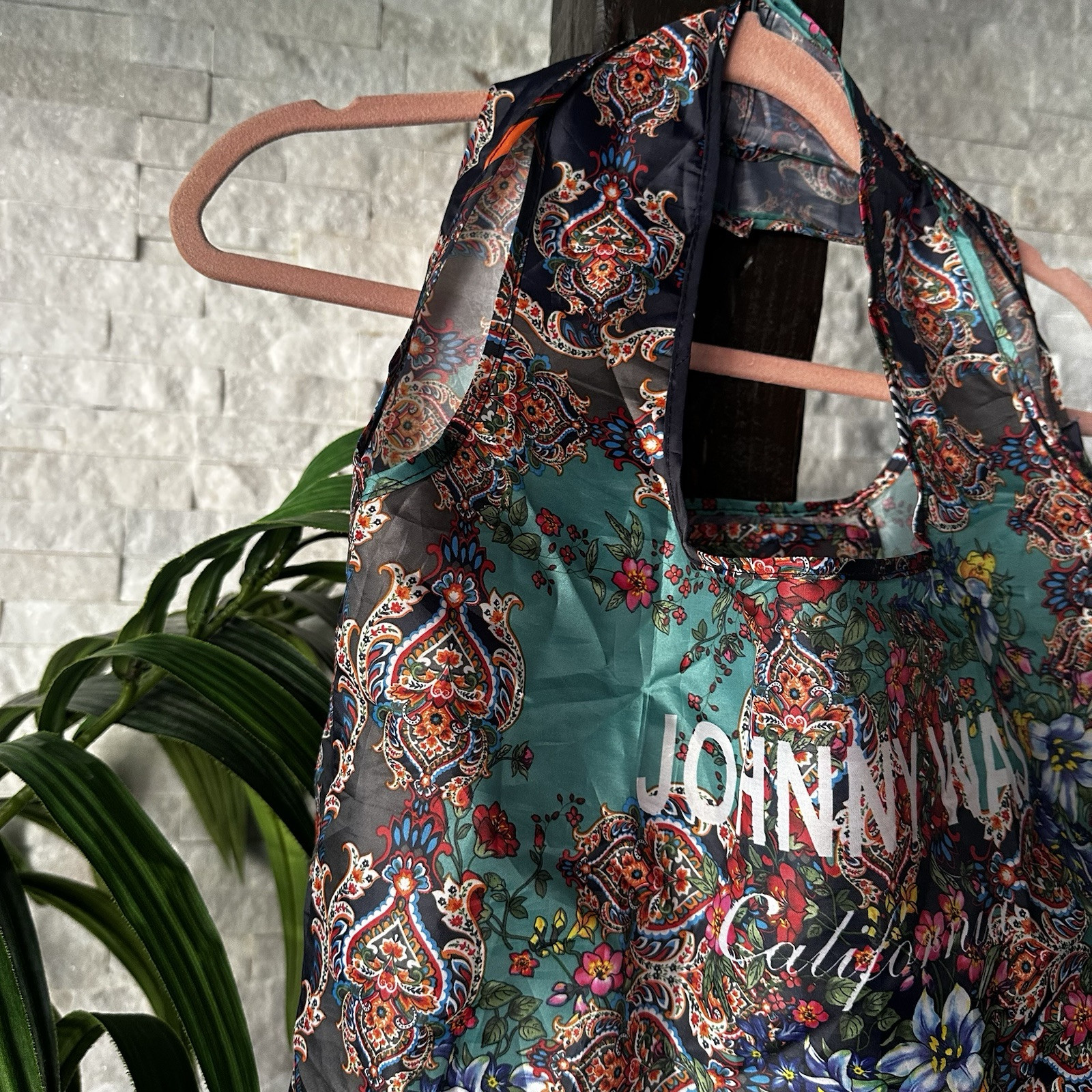 Johnny Was California Boho Multicolor Floral Paisley Re-usable Foldable Tote