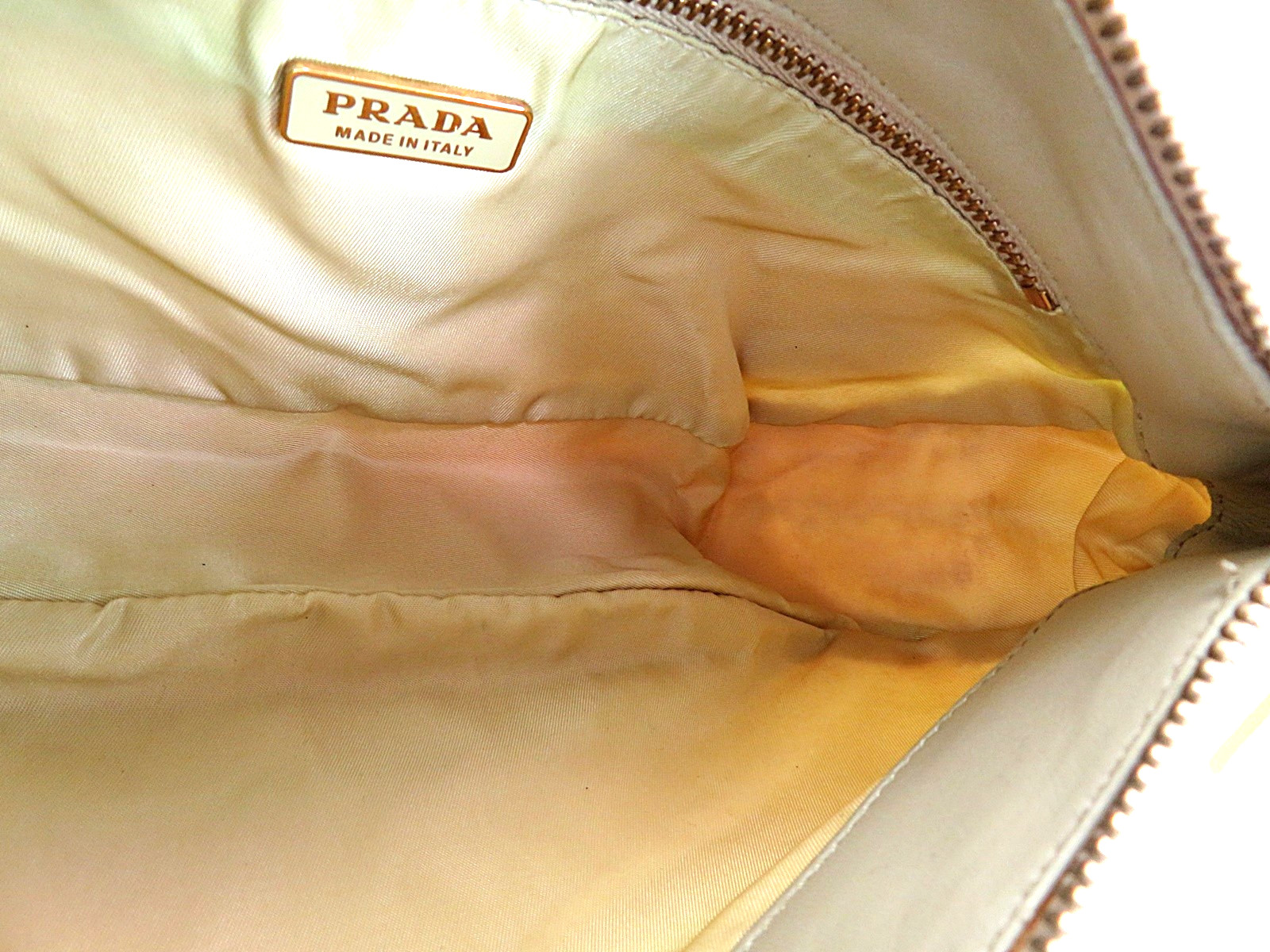 Authentic PRADA Beige Nylon and Leather Shoulder Bag Pouch Purse #63259