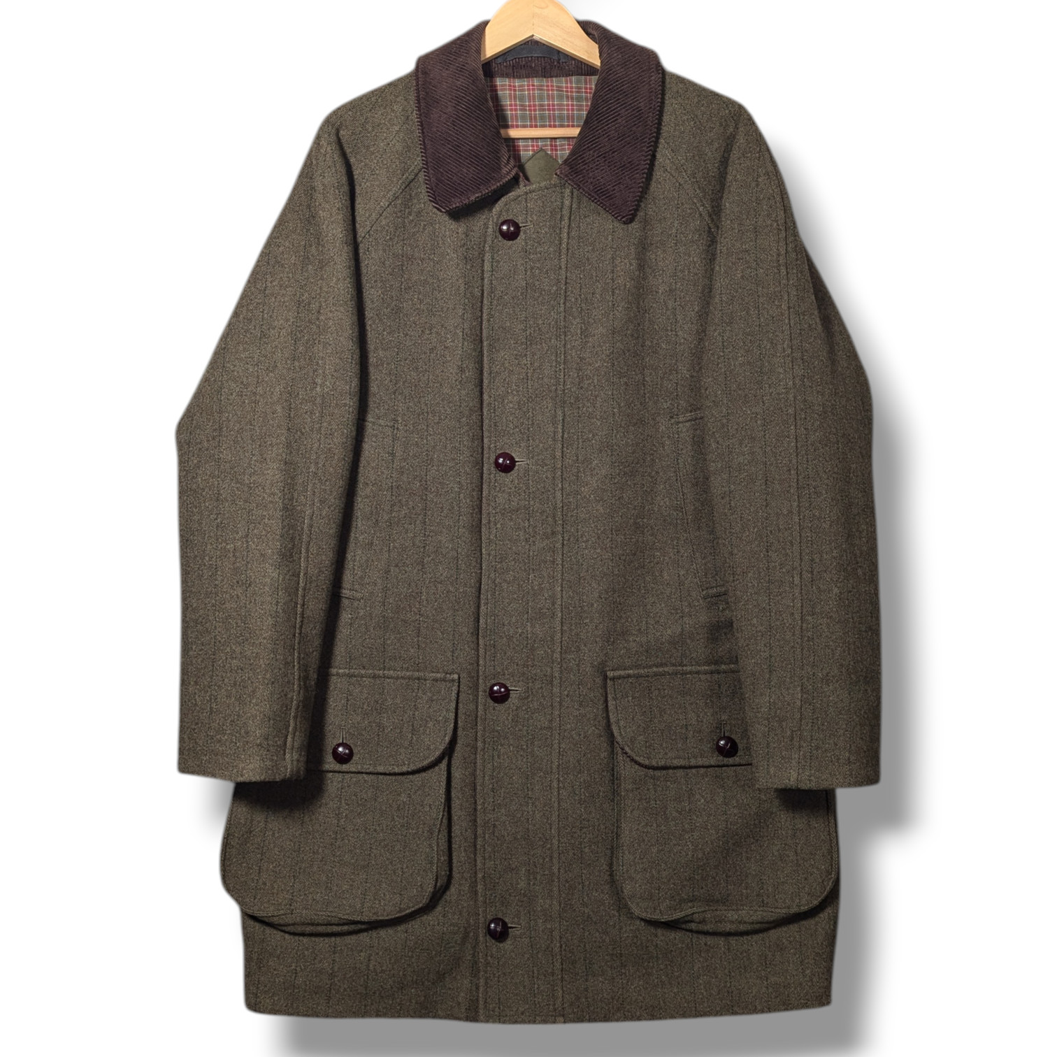 Barbour Derby Tweed Jacket Mens Size C42 107cm Green Check Coat England Wool