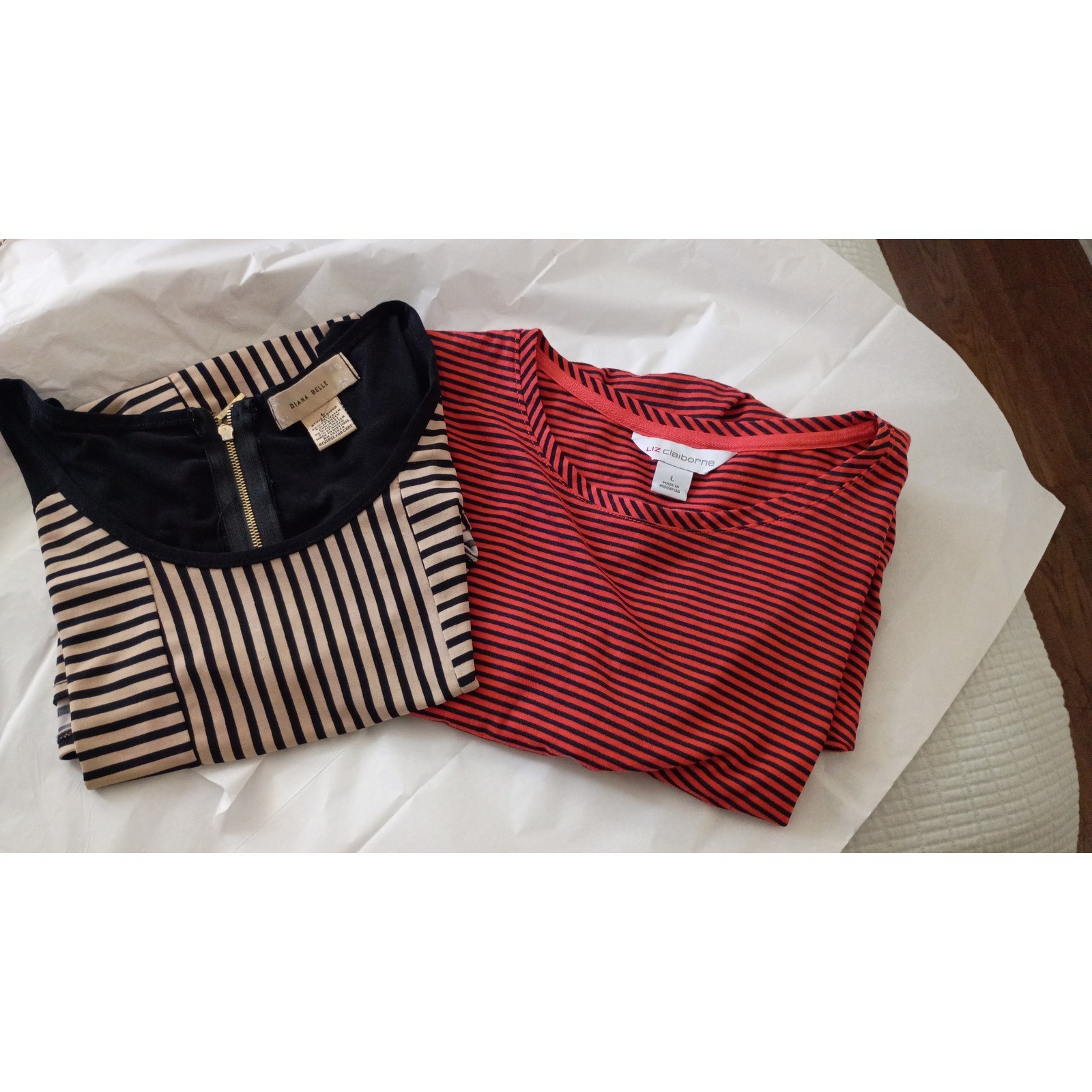 Lot 2 Nautical Wear Diana Belle Liz Claiborne Tops Orange Tan Black Shell Tee