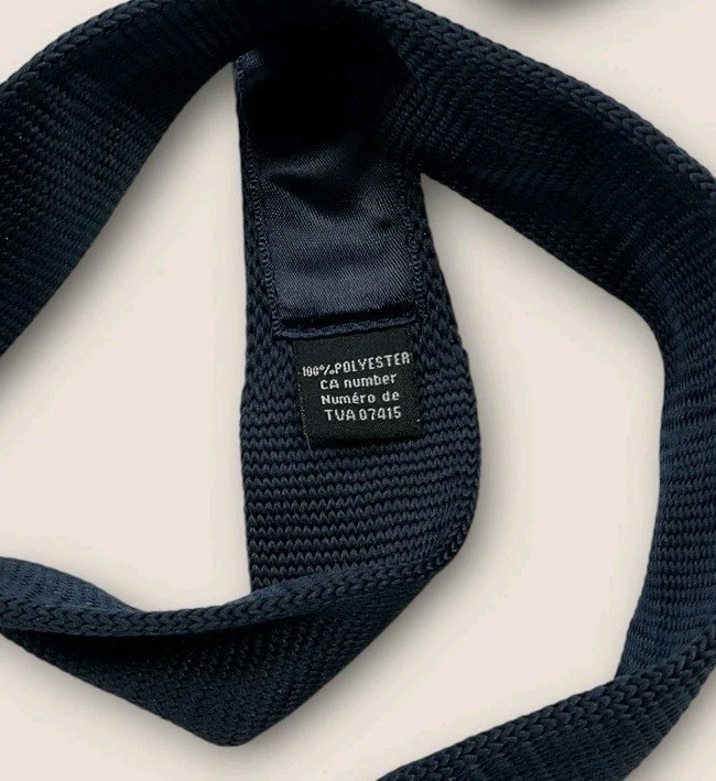 SONDERGAARD Polyester Knit Tie Navy Blue White Striped W:1.7″ EUC