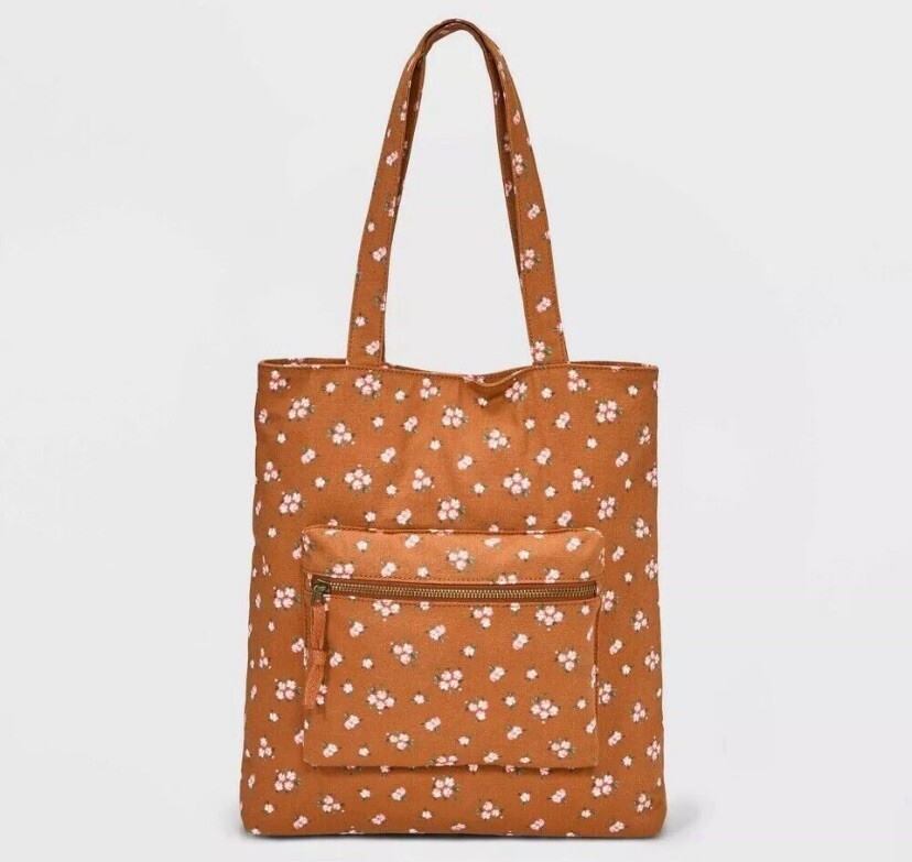 Art ClassTote Bag Floral Pattern, Inside/Outside Pockets, Magnet Button Closure