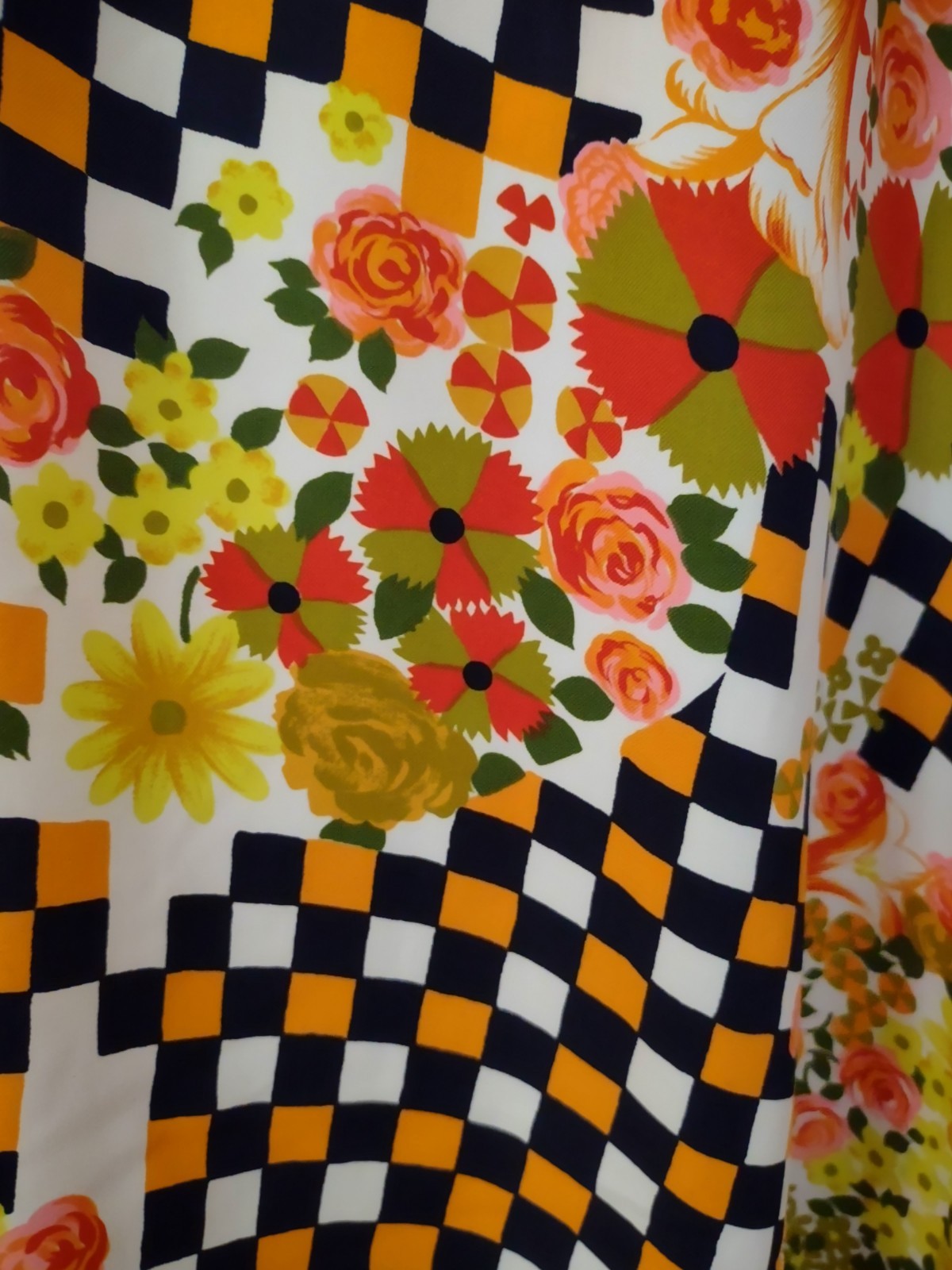 FUNKY FLOWER CHILD MCM ’70S POLYESTER DRESS 3/4 BELL SLEEVES SIZE SMALL HANDMADE