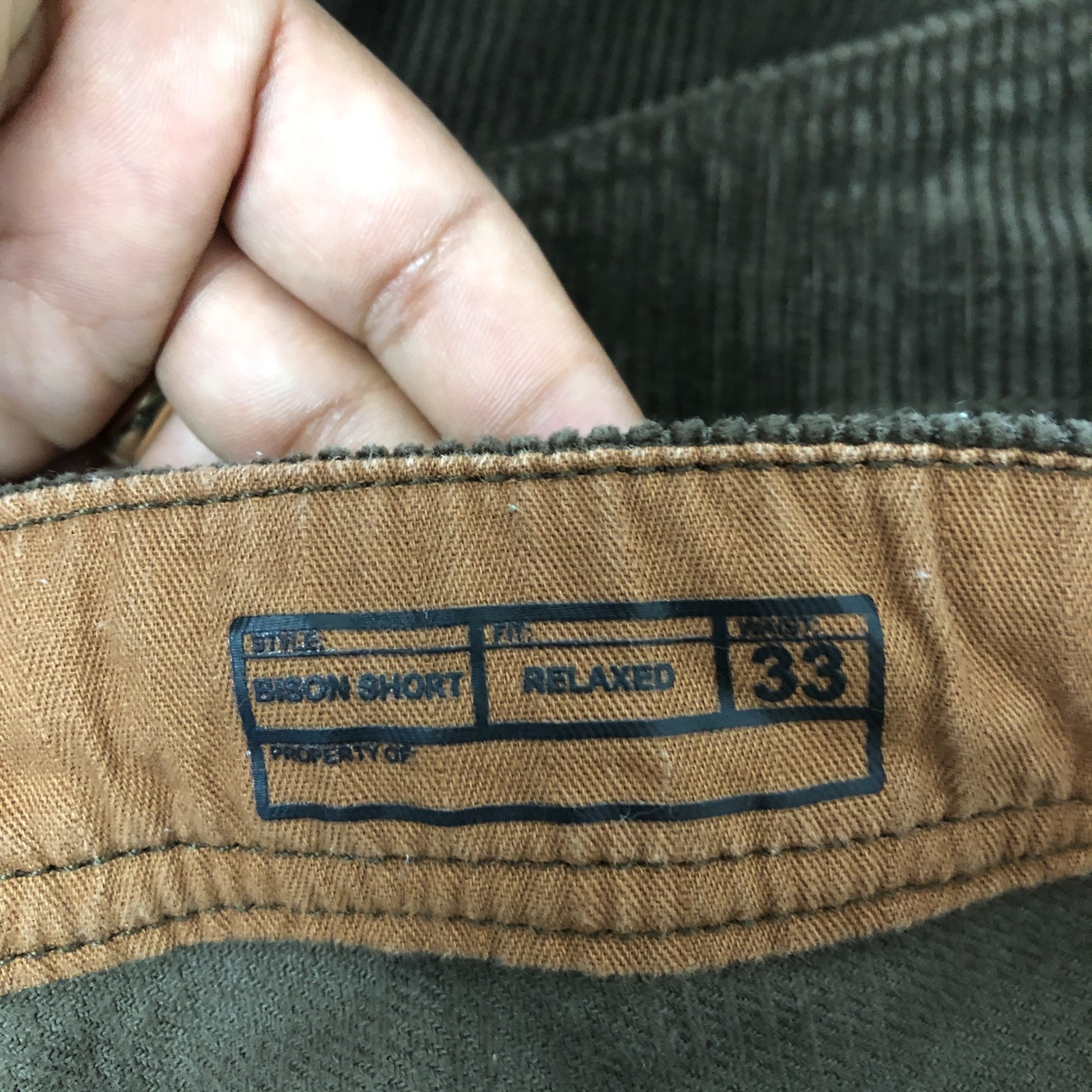 Seager Shorts 33 Mens Brown Bison Relaxed Fit Carpenter Corduroy Casual Workwear