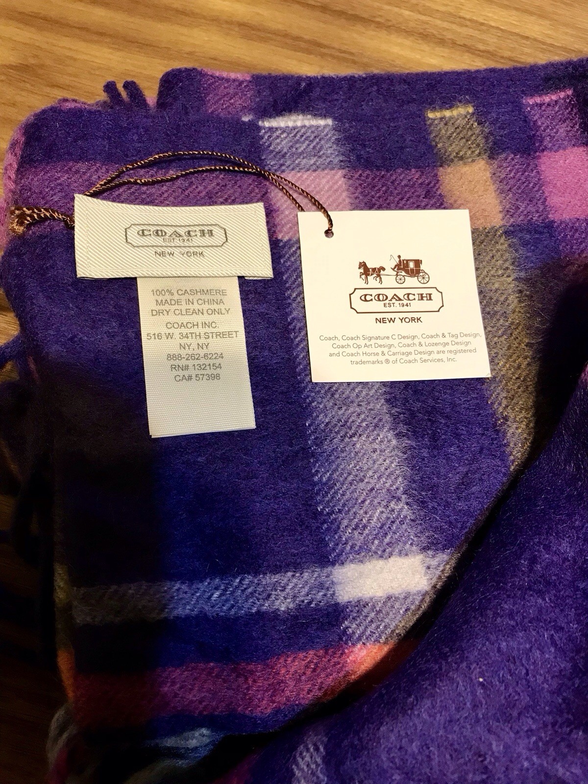 Coach Black Violet 100% Cashmere Scarf NWT In Bag 70”L X 12”W $178 MSRP
