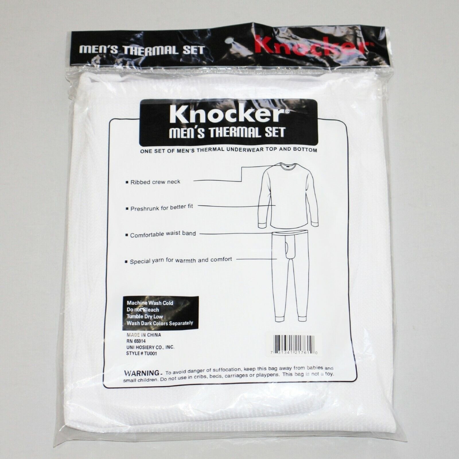 Men’s 2 Piece Long Johns Thermal Underwear Set Dark White 42-44 Extra Large