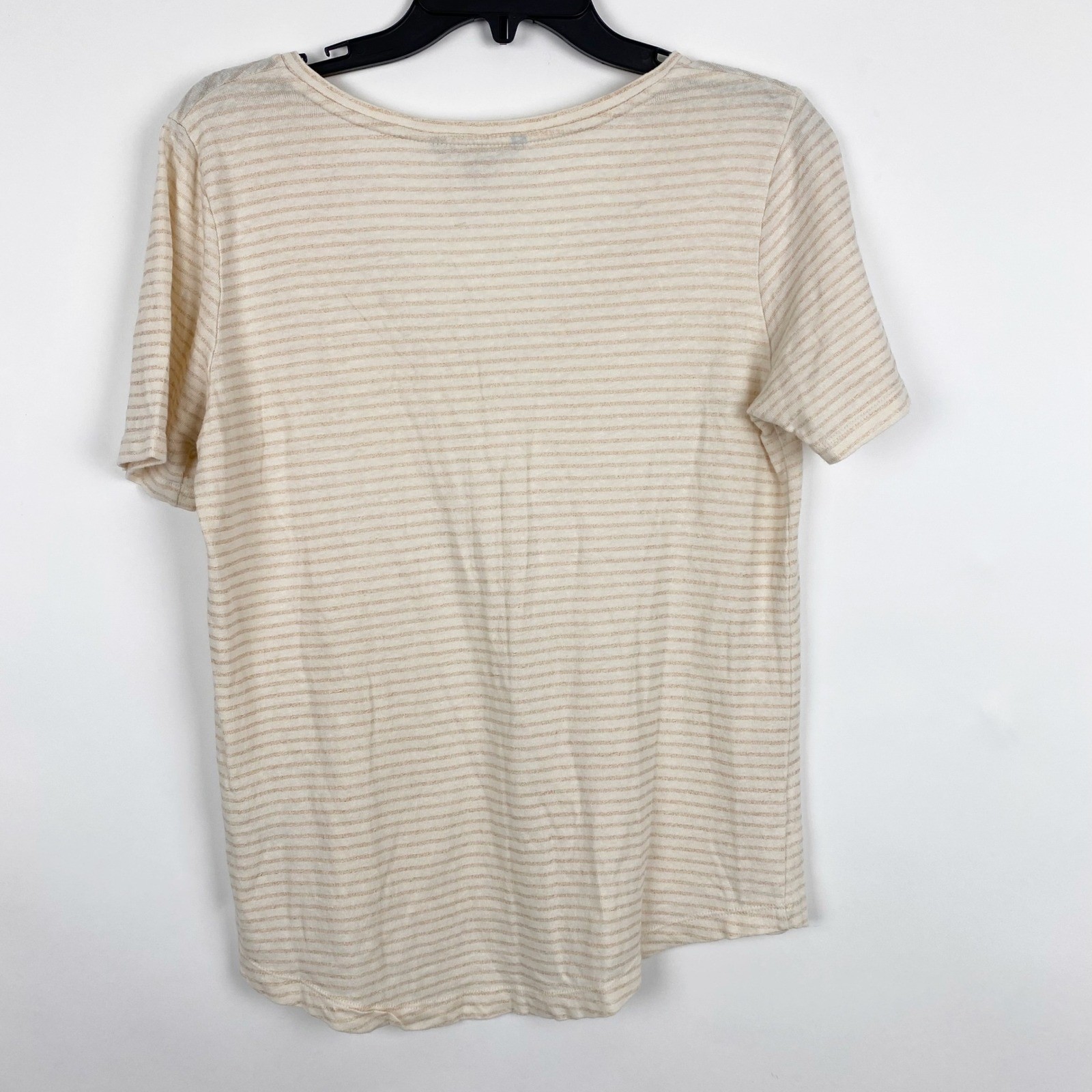 Banana Republic Foil Stripe Linen Blend V-Neck Tee Womens Medium Cream Gold