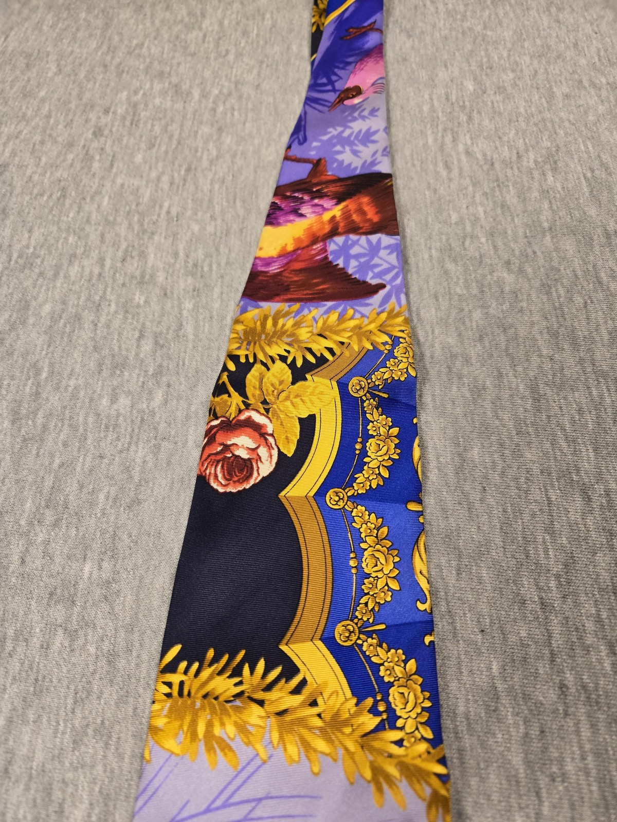 Gianni Versace Tie Mens One Size Multicolor Silk Bird Baroque Print Designer