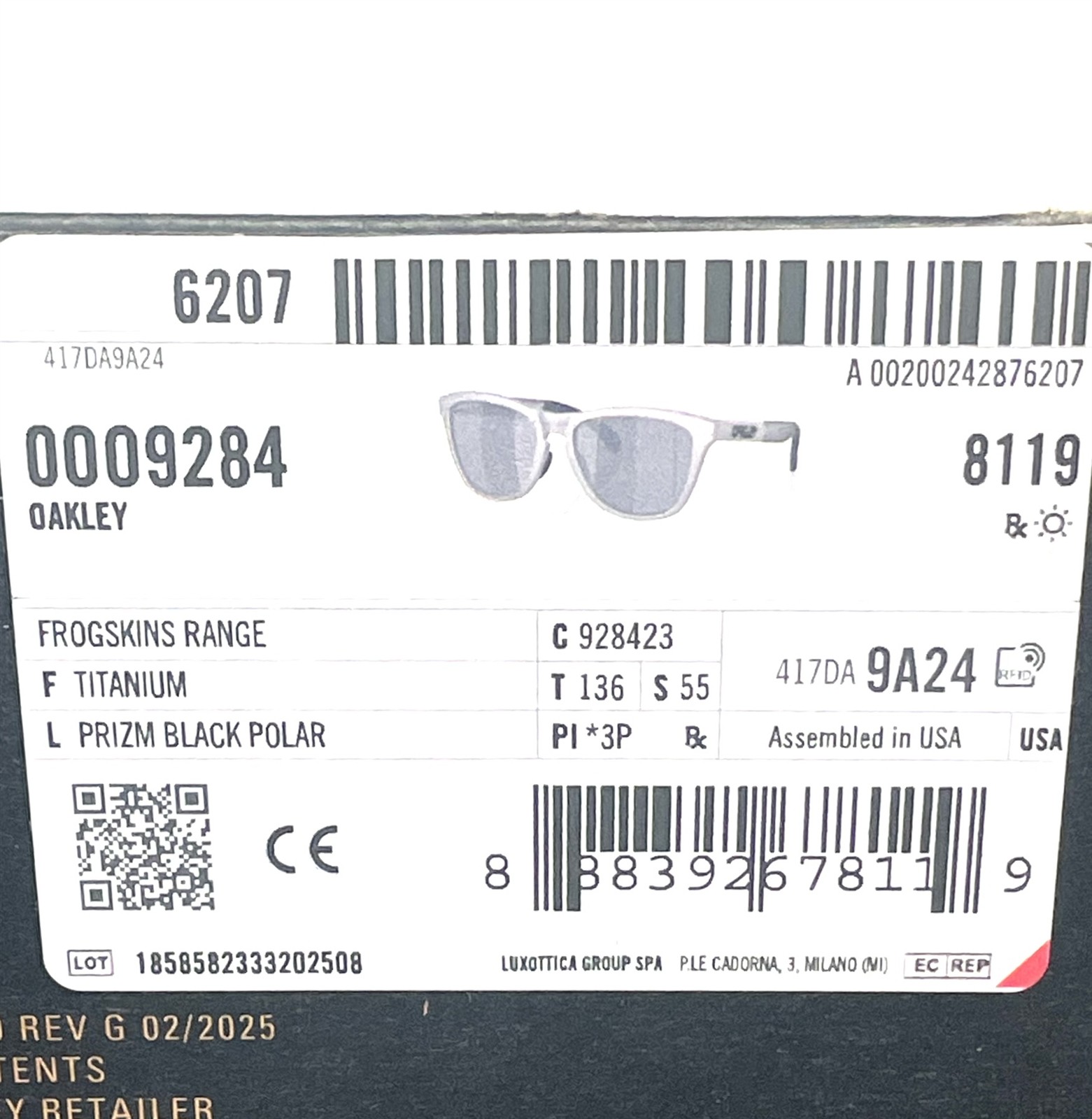 Oakley Frogskins Sunglasses Matte Dark Silver Prizm Black Polarized OO9284-2355