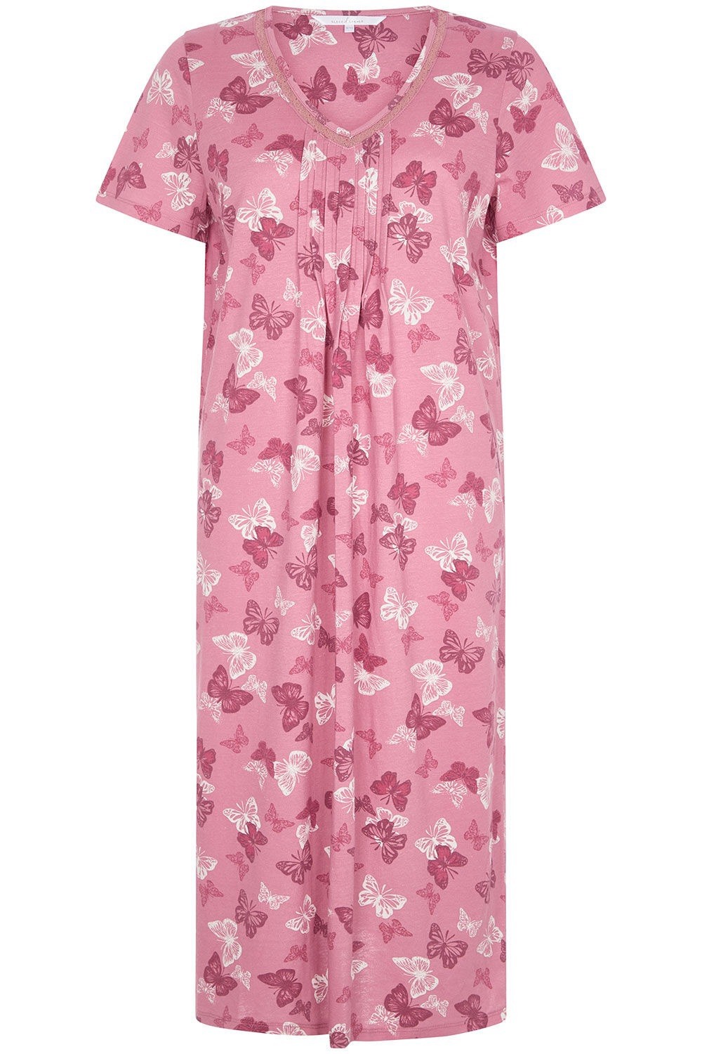 Bon Marche Size 12/14 Pink Butterfly Cotton Short Sleeve V Neck Nightdress New