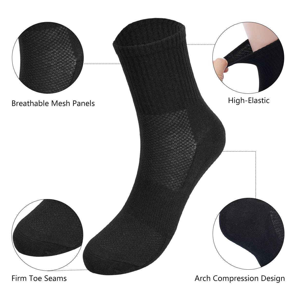 1/2/5 Pairs Mens Crew Socks for Work Sports Athletic Cotton Socks Size 5.5-11