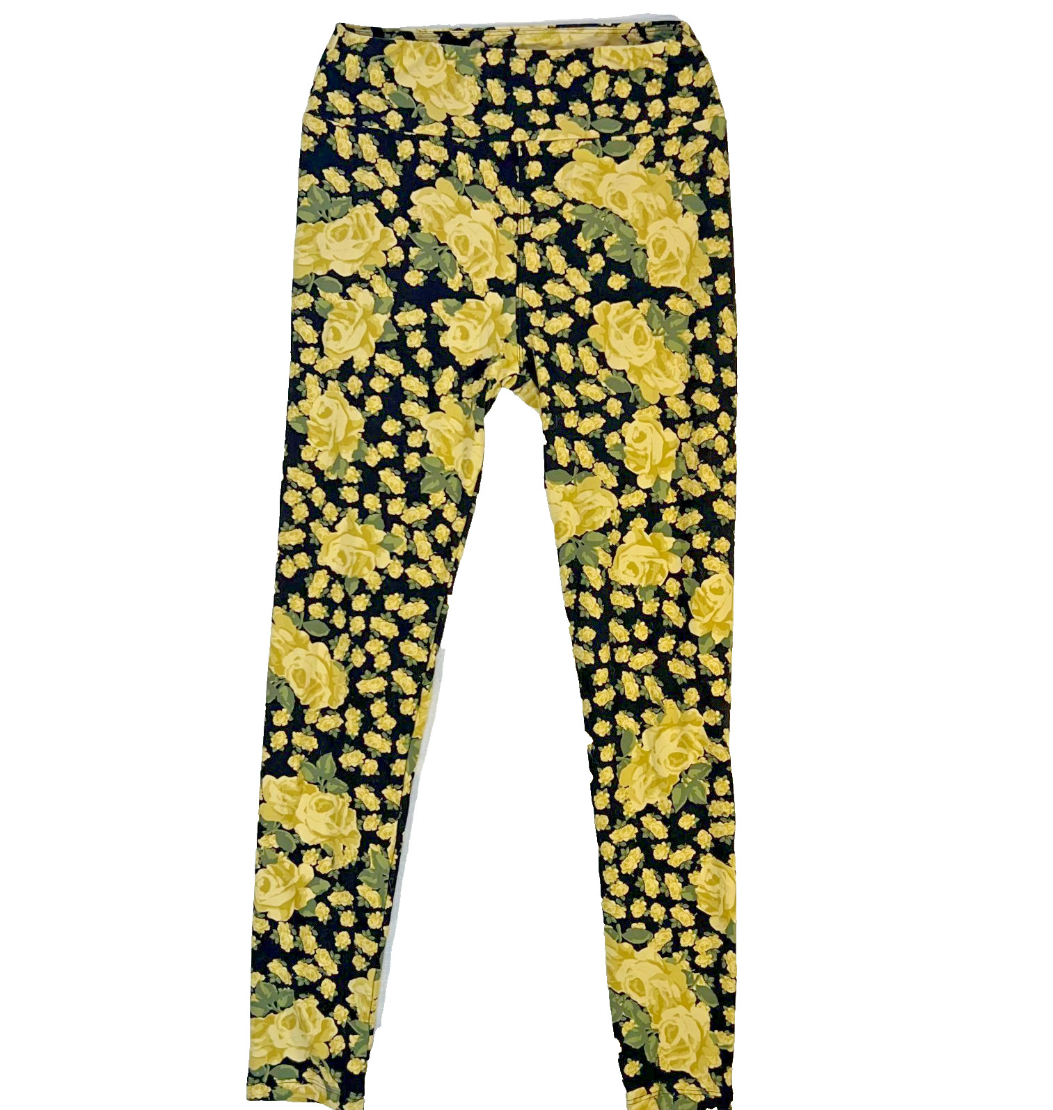 LulaRoe Leggings Womens One Size Small ( 3XS – S ) Yellow Floral on Black