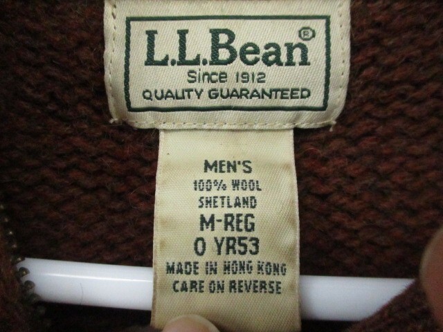 LL BEAN Shetland Wool Pullover Sweater Medium Elbow Patches 1/4 Zip Brown