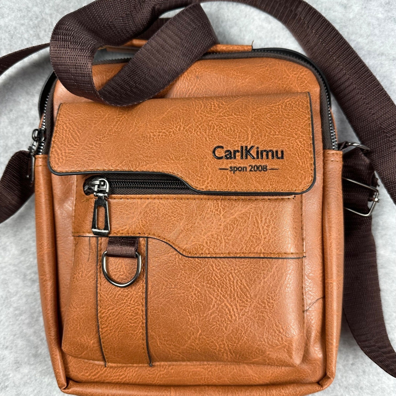 CarlKimu Brown PU Leather Crossbody Messenger Bag Adjustable Strap Utility NWOT