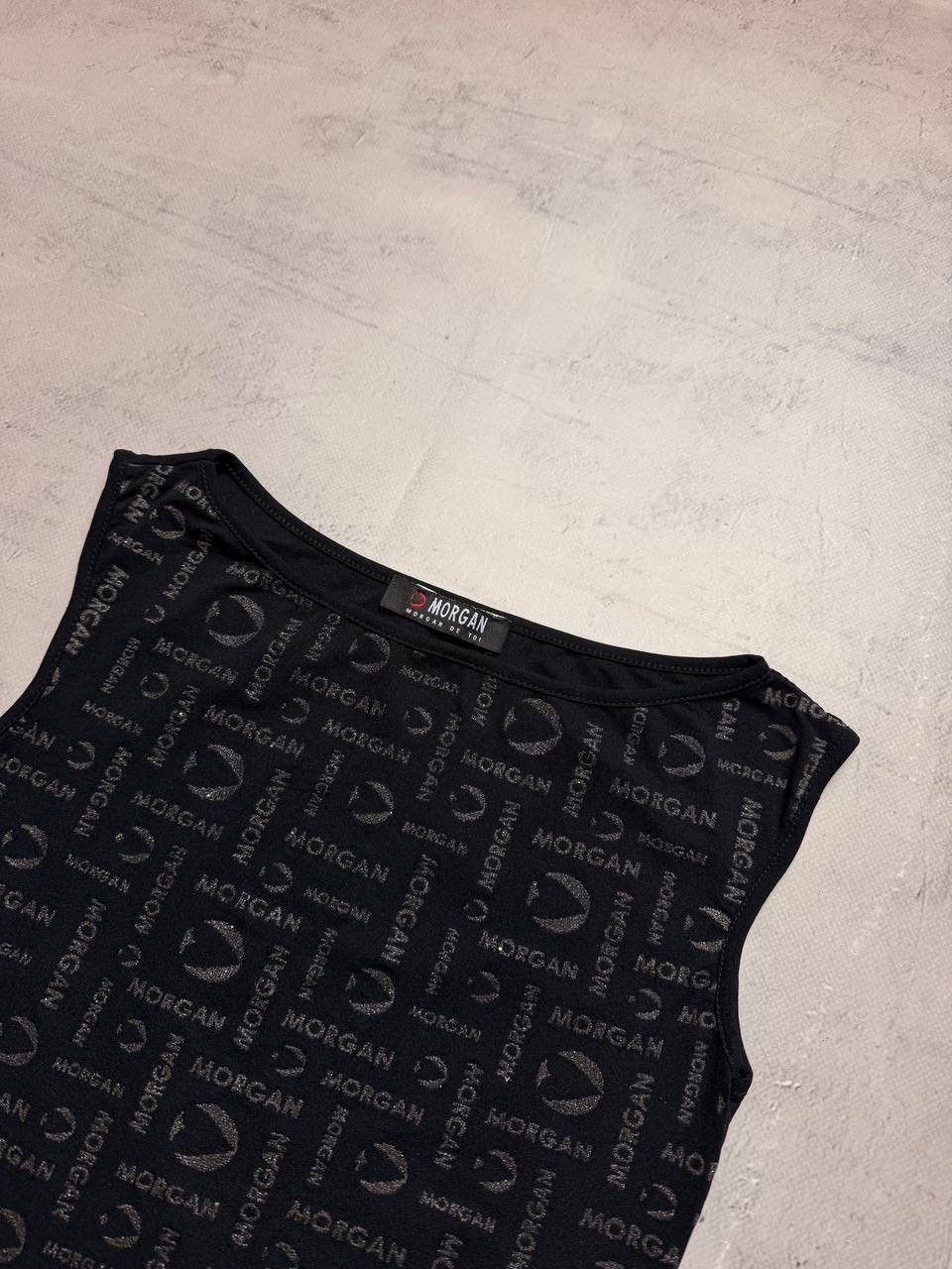 Vintage Morgan De Toi Monogram Tank Top, Rare Y2K All Over Print Black Size Xs