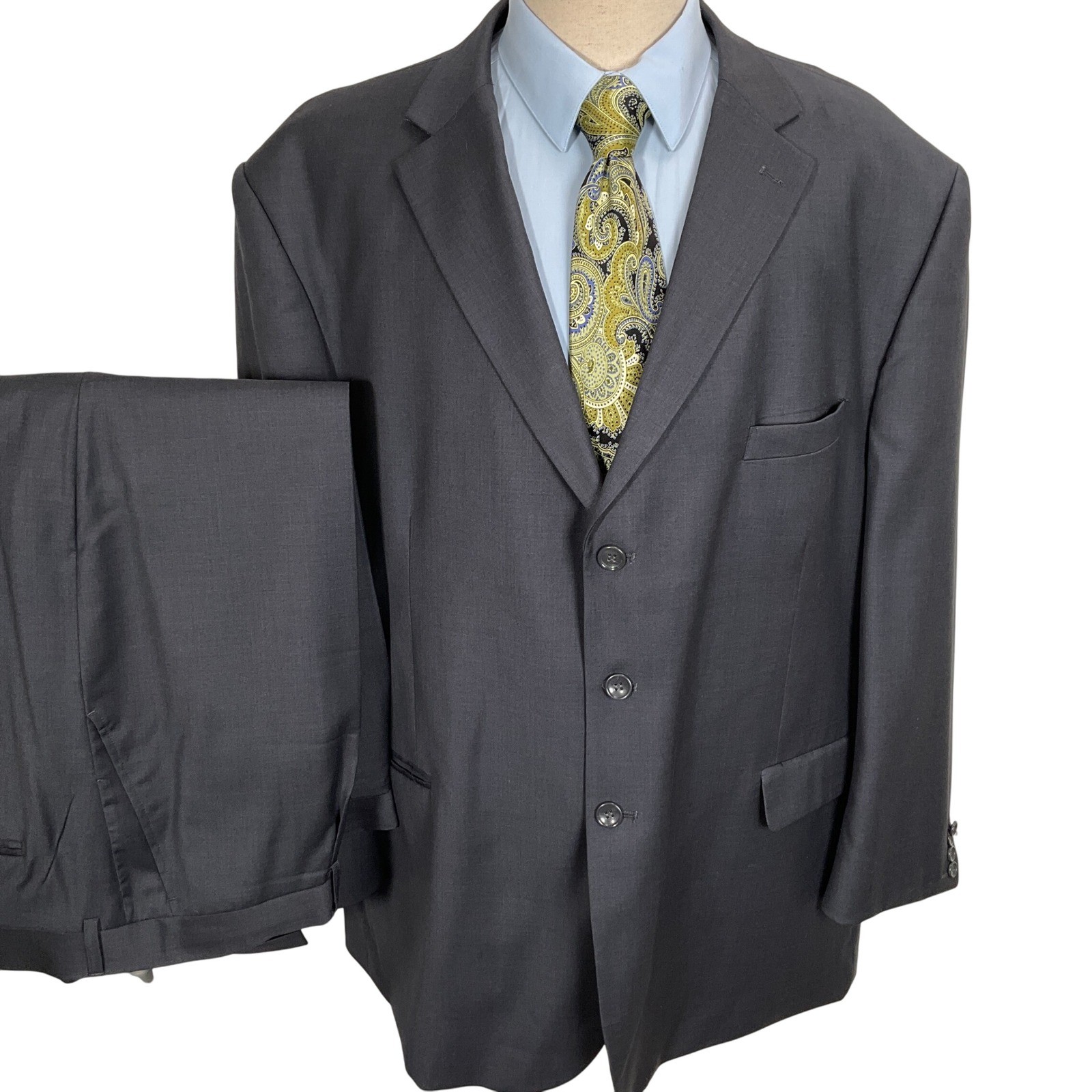 SACARI CLASSIC Suit Mens 56S 48W 26L Charcoal Gray Super 150 Wool Classic Career