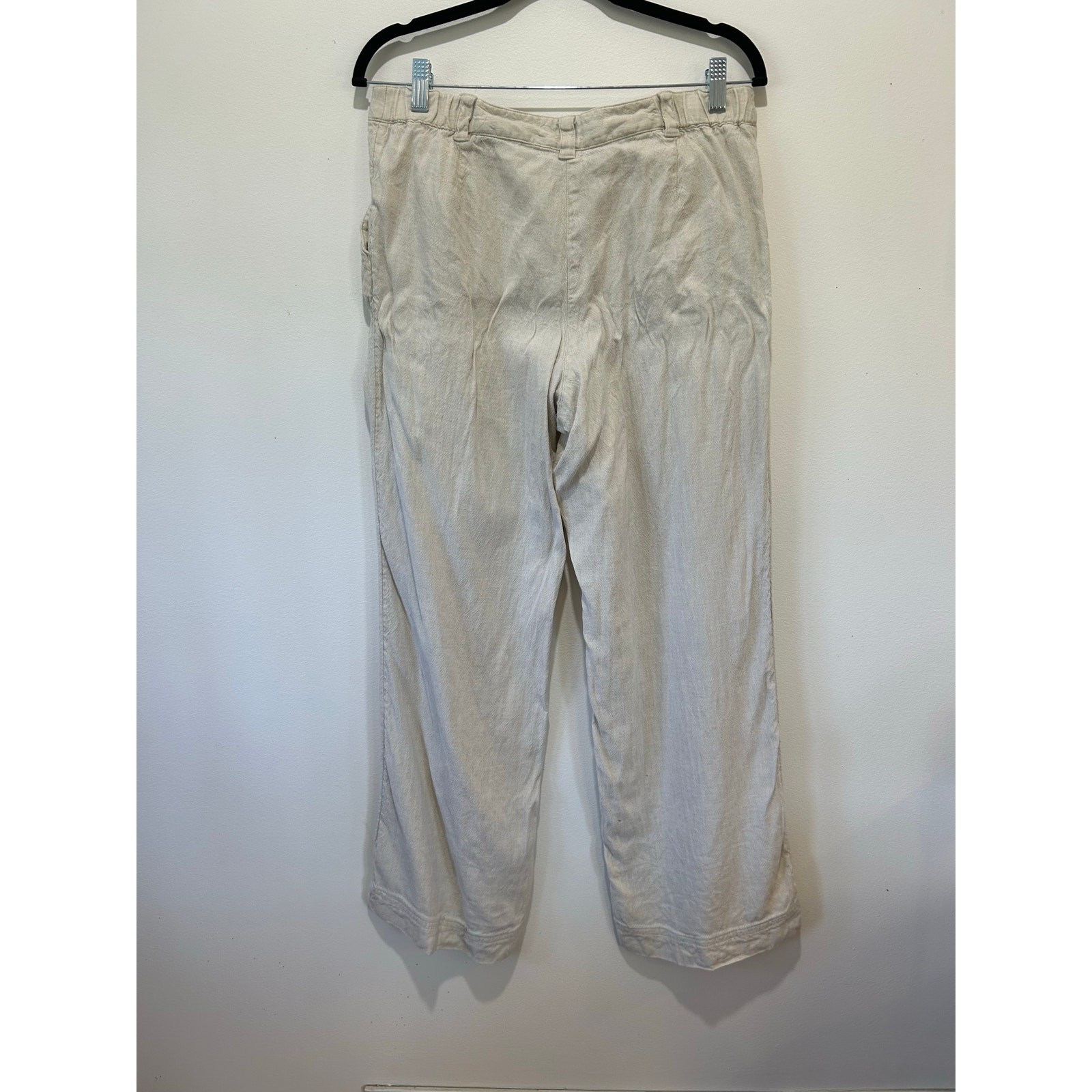 J. Jill Linen blend Pants size 12 cream wide leg zipper button closure pockets